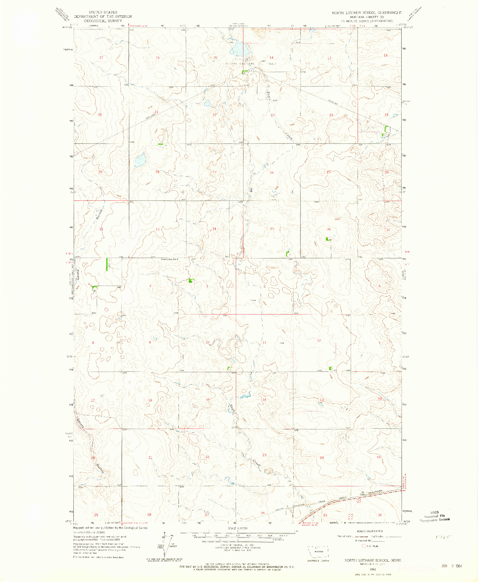 USGS 1:24000-SCALE QUADRANGLE FOR NORTH LOTHAIR SCHOOL, MT 1962