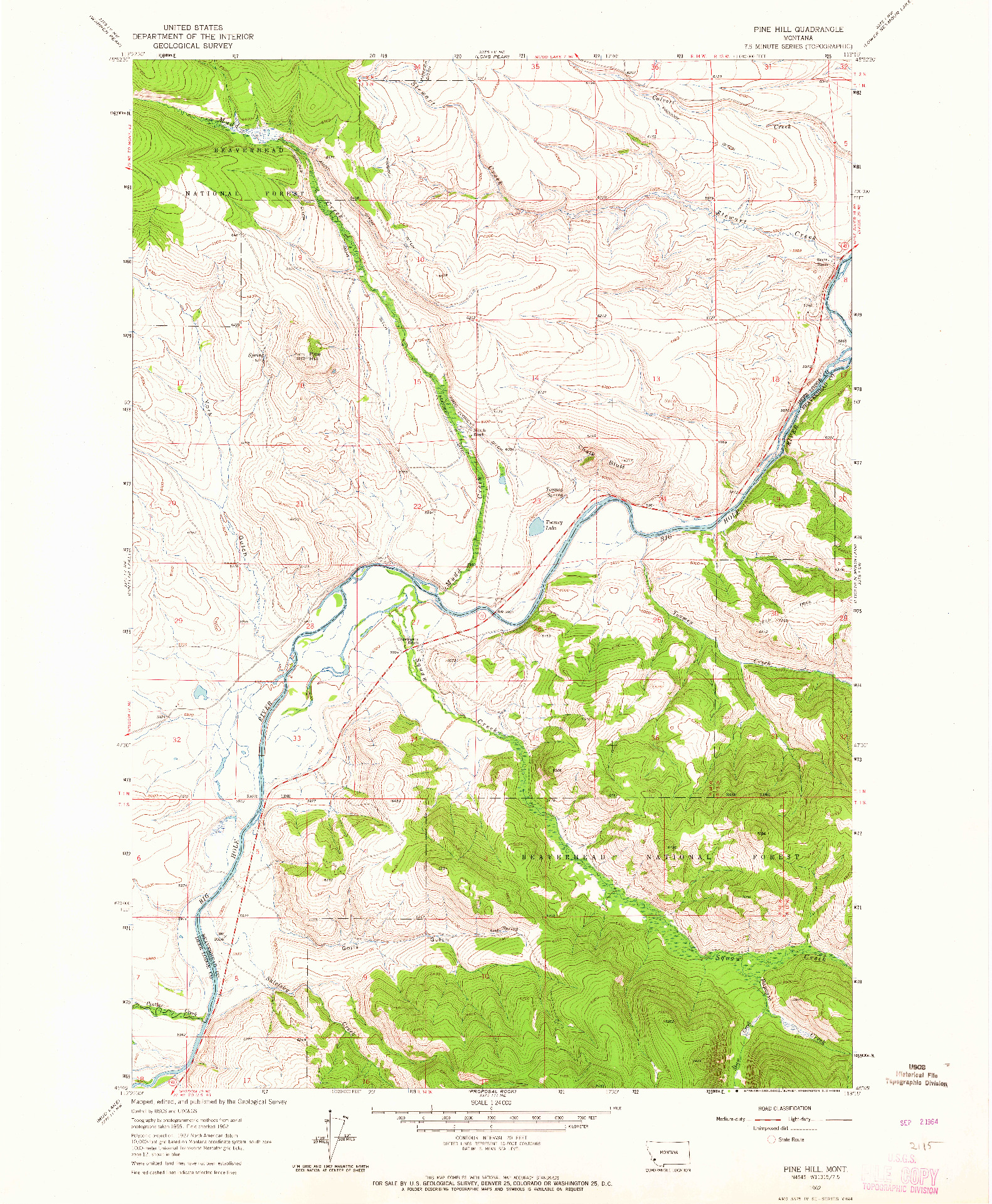 USGS 1:24000-SCALE QUADRANGLE FOR PINE HILL, MT 1962