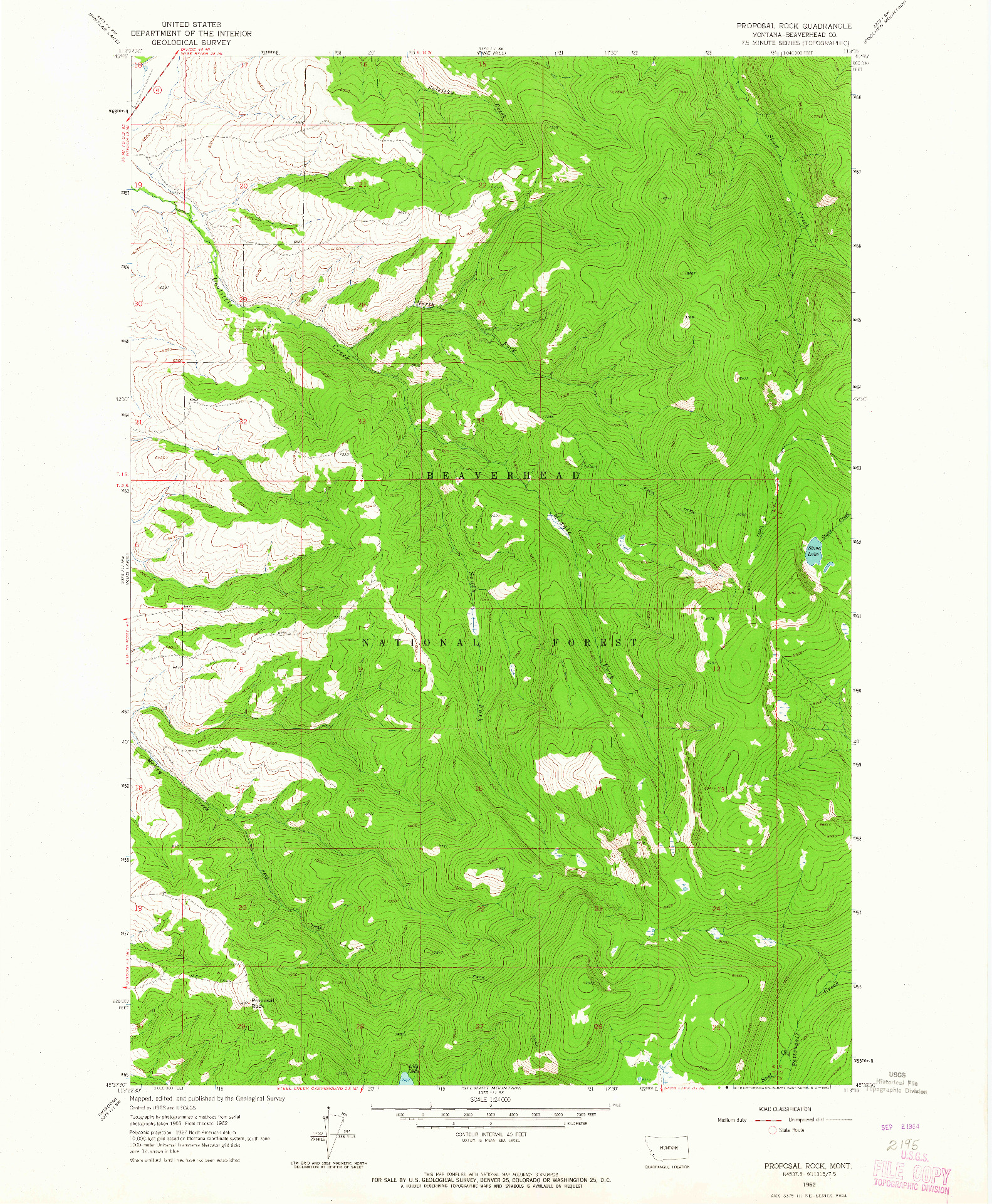 USGS 1:24000-SCALE QUADRANGLE FOR PROPOSAL ROCK, MT 1962