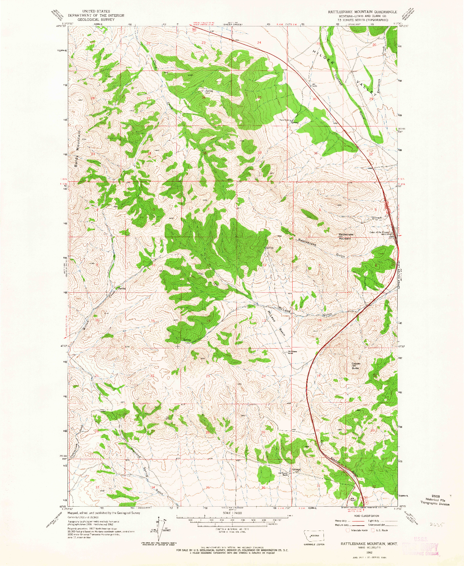 USGS 1:24000-SCALE QUADRANGLE FOR RATTLESNAKE MOUNTAIN, MT 1962