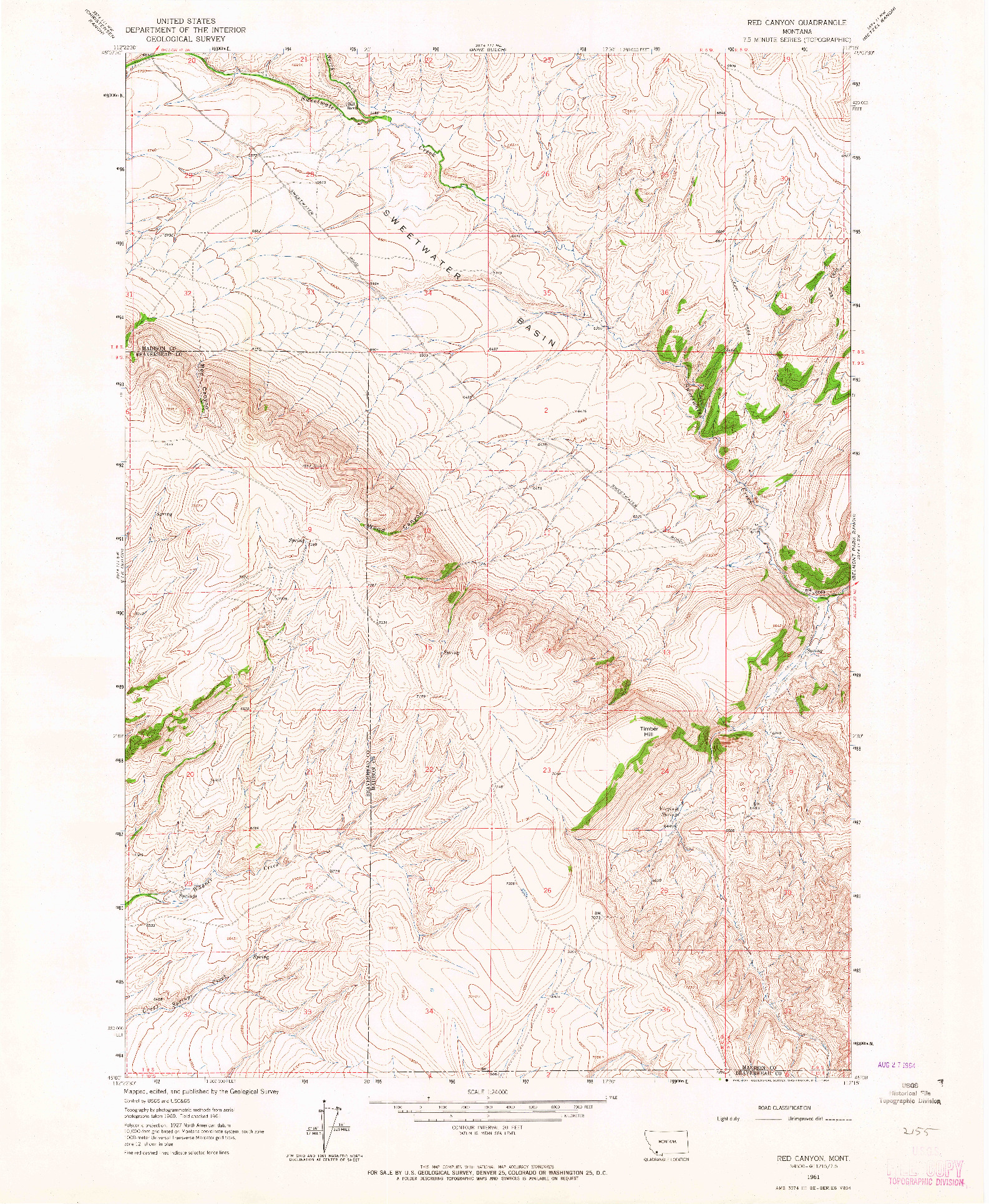 USGS 1:24000-SCALE QUADRANGLE FOR RED CANYON, MT 1961
