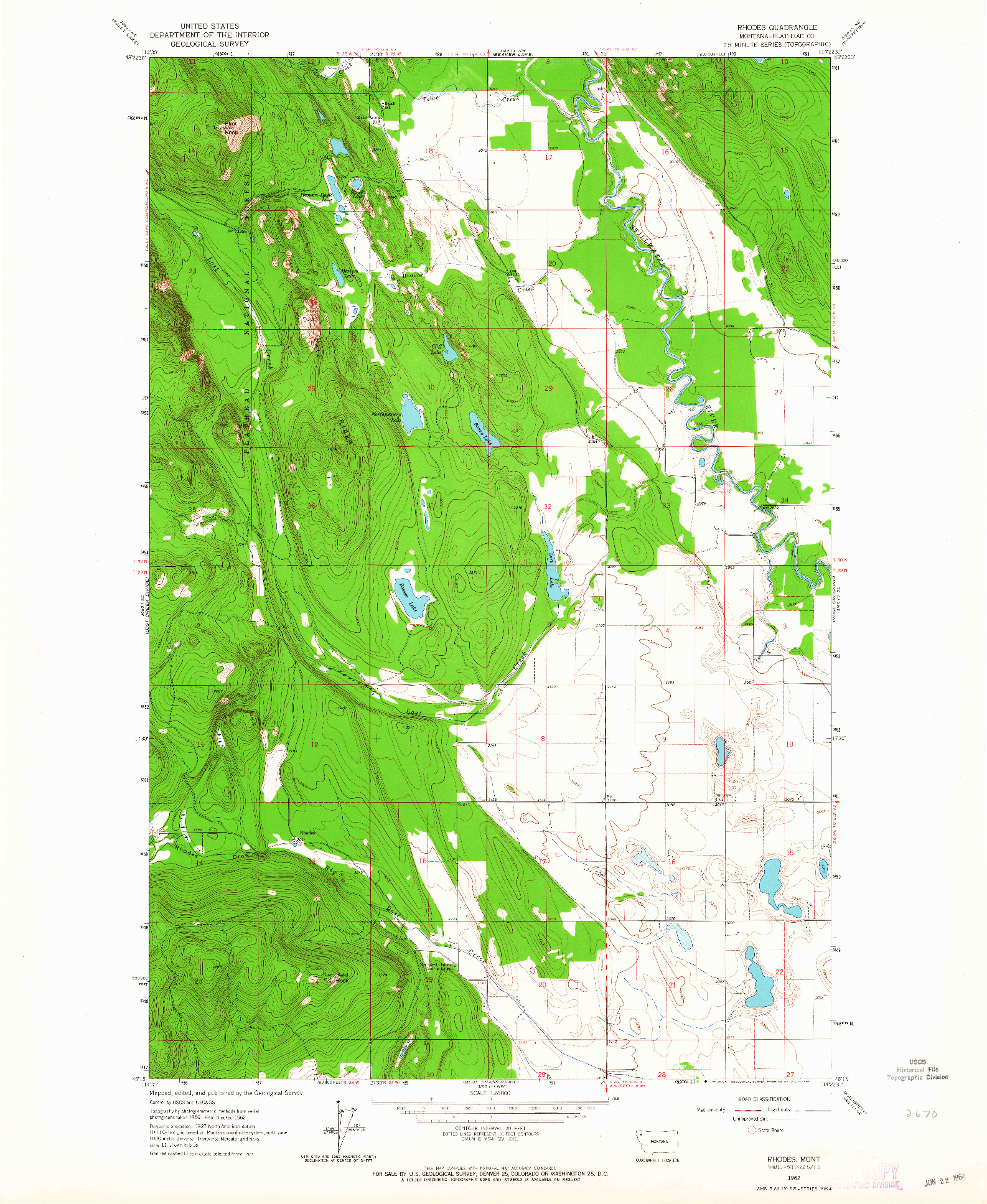 USGS 1:24000-SCALE QUADRANGLE FOR RHODES, MT 1962