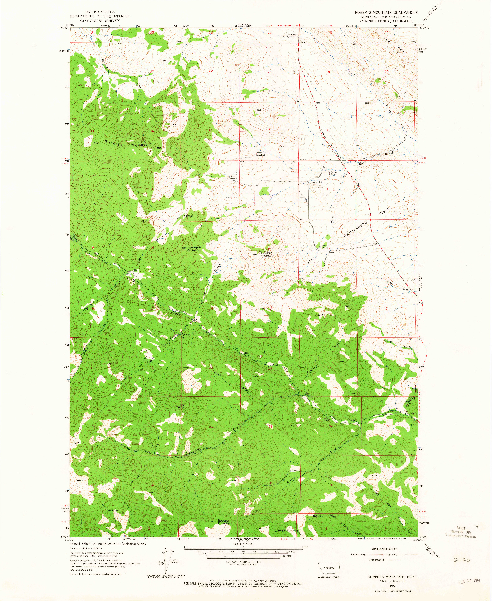 USGS 1:24000-SCALE QUADRANGLE FOR ROBERTS MOUNTAIN, MT 1961