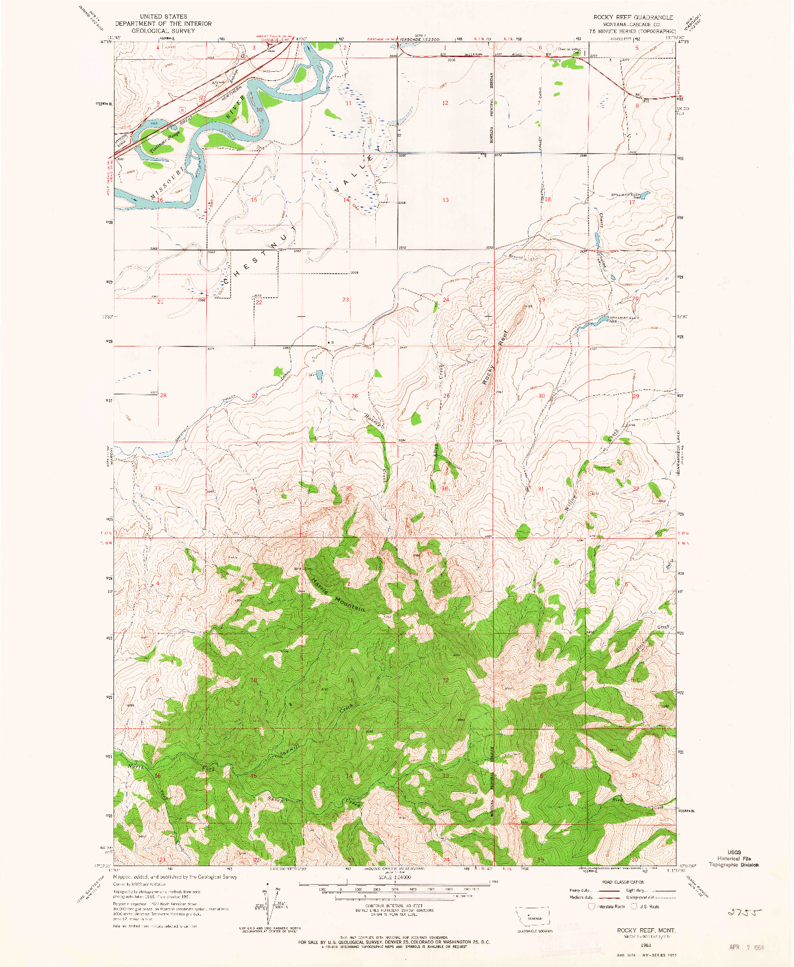 USGS 1:24000-SCALE QUADRANGLE FOR ROCKY REEF, MT 1961