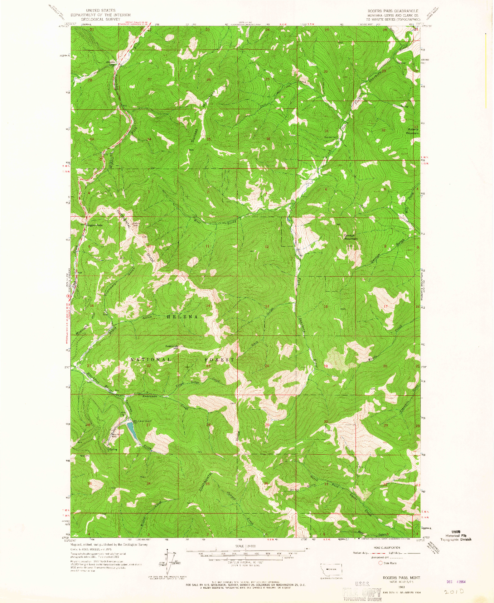 USGS 1:24000-SCALE QUADRANGLE FOR ROGERS PASS, MT 1963