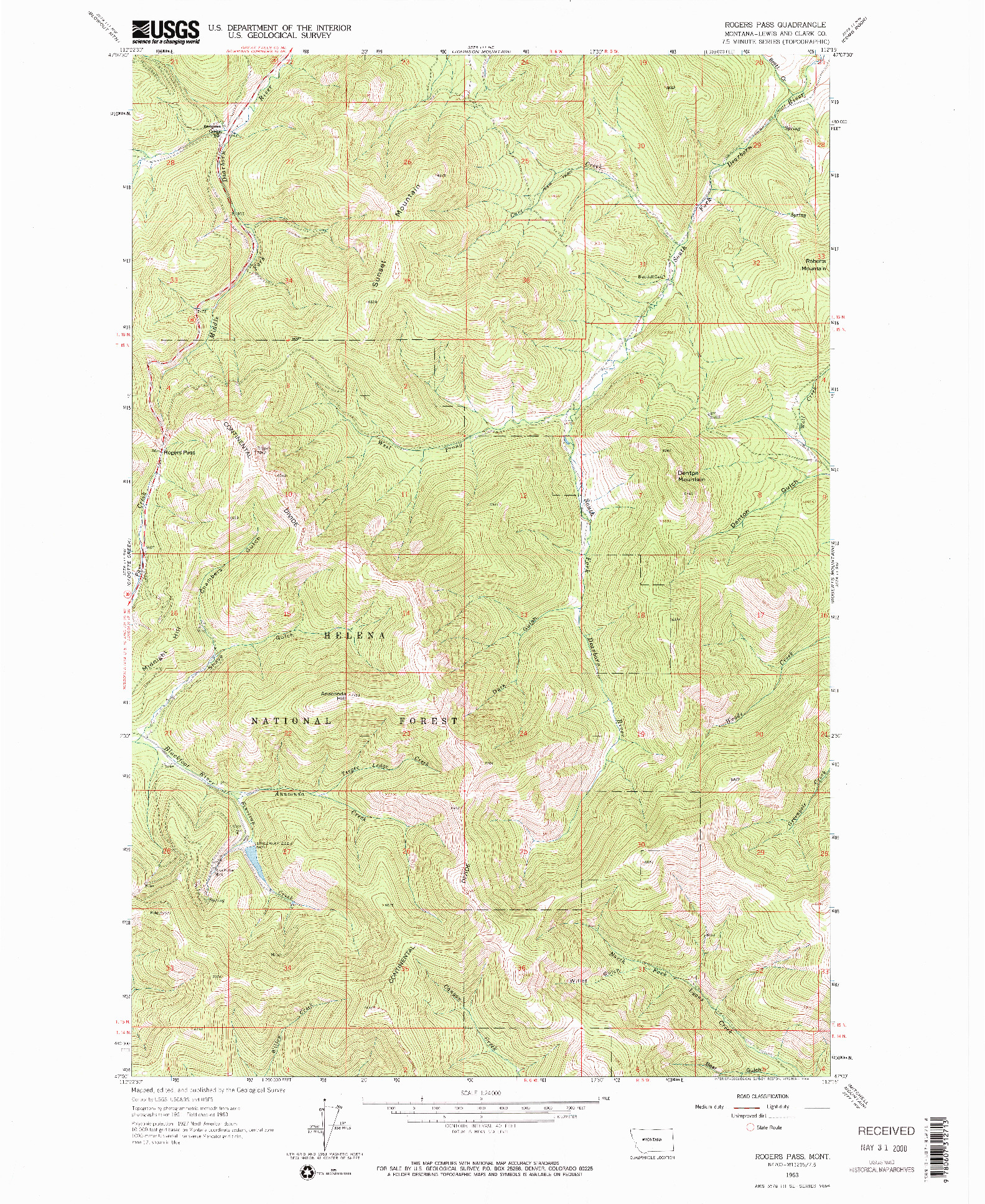 USGS 1:24000-SCALE QUADRANGLE FOR ROGERS PASS, MT 1963