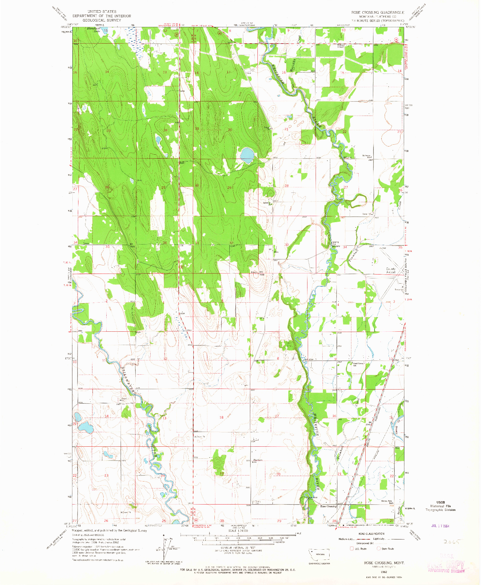 USGS 1:24000-SCALE QUADRANGLE FOR ROSE CROSSING, MT 1962