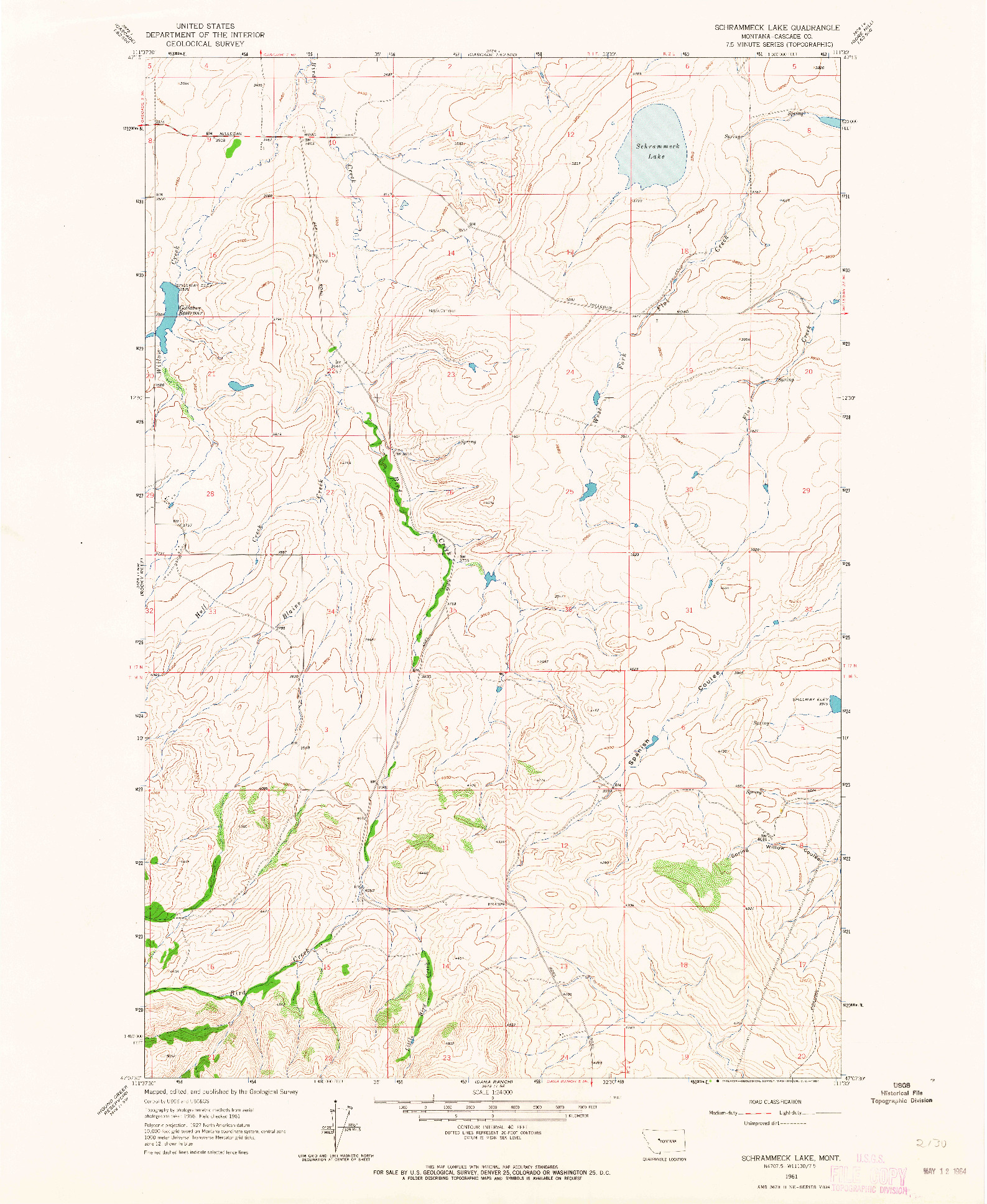 USGS 1:24000-SCALE QUADRANGLE FOR SCHRAMMECK LAKE, MT 1961