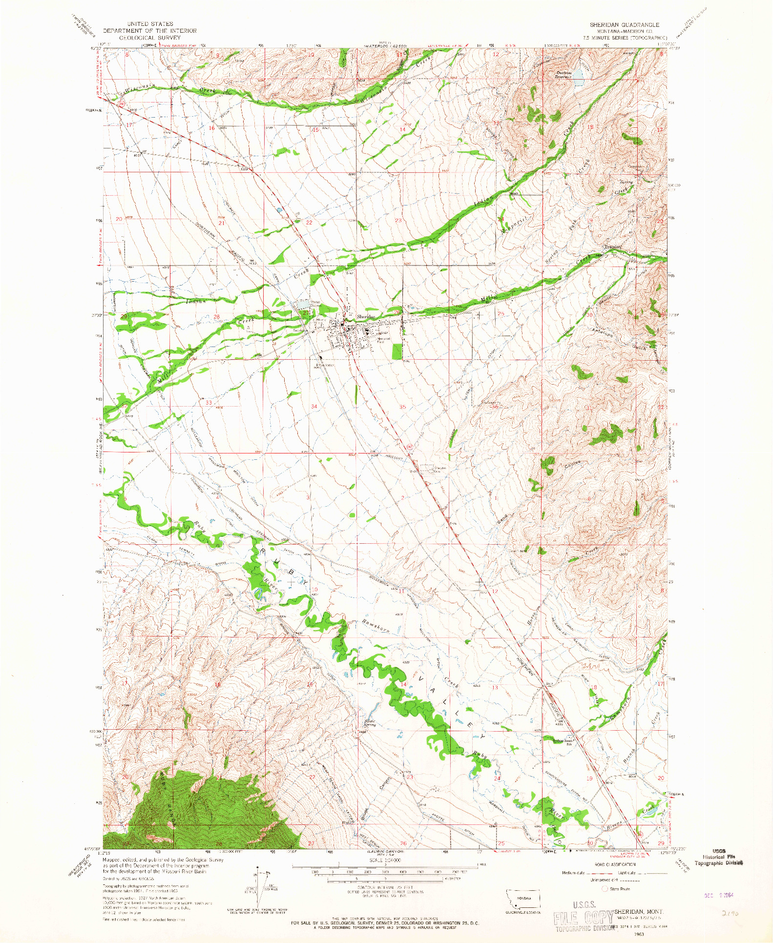 USGS 1:24000-SCALE QUADRANGLE FOR SHERIDAN, MT 1963