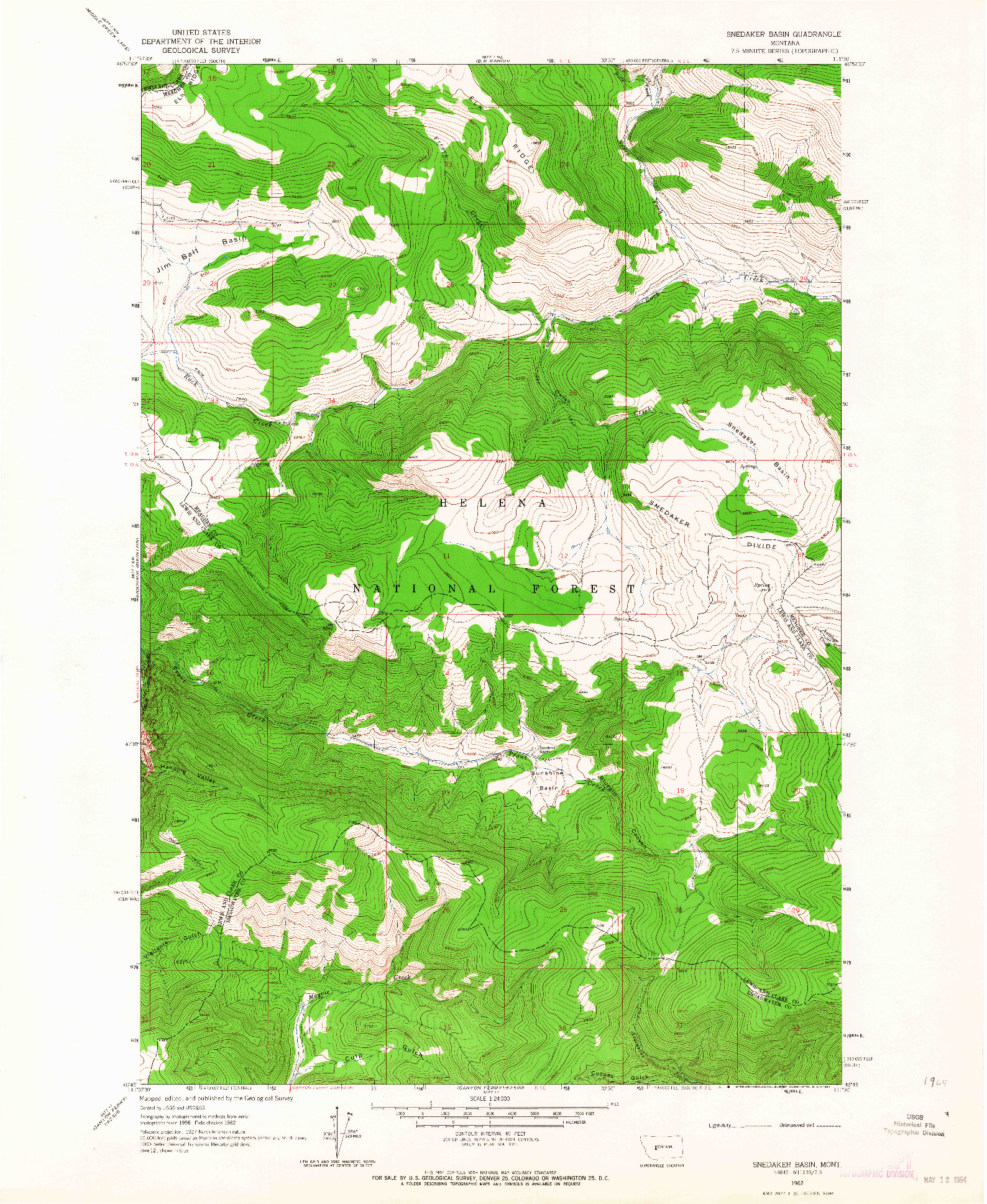 USGS 1:24000-SCALE QUADRANGLE FOR SNEDAKER BASIN, MT 1962