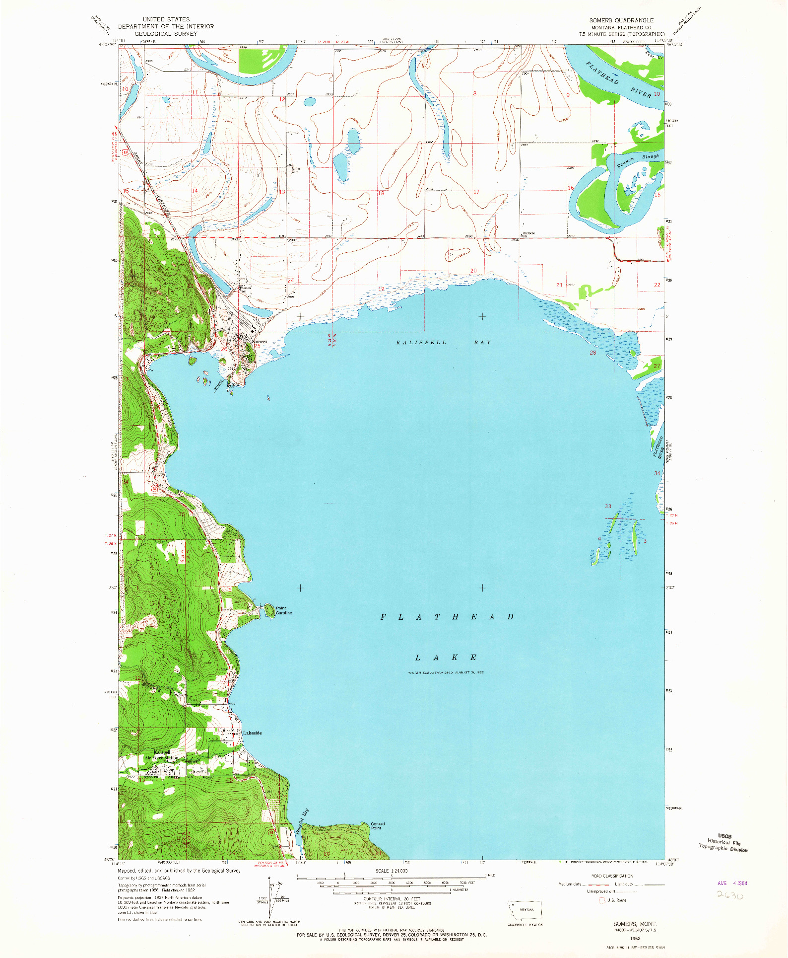 USGS 1:24000-SCALE QUADRANGLE FOR SOMERS, MT 1962