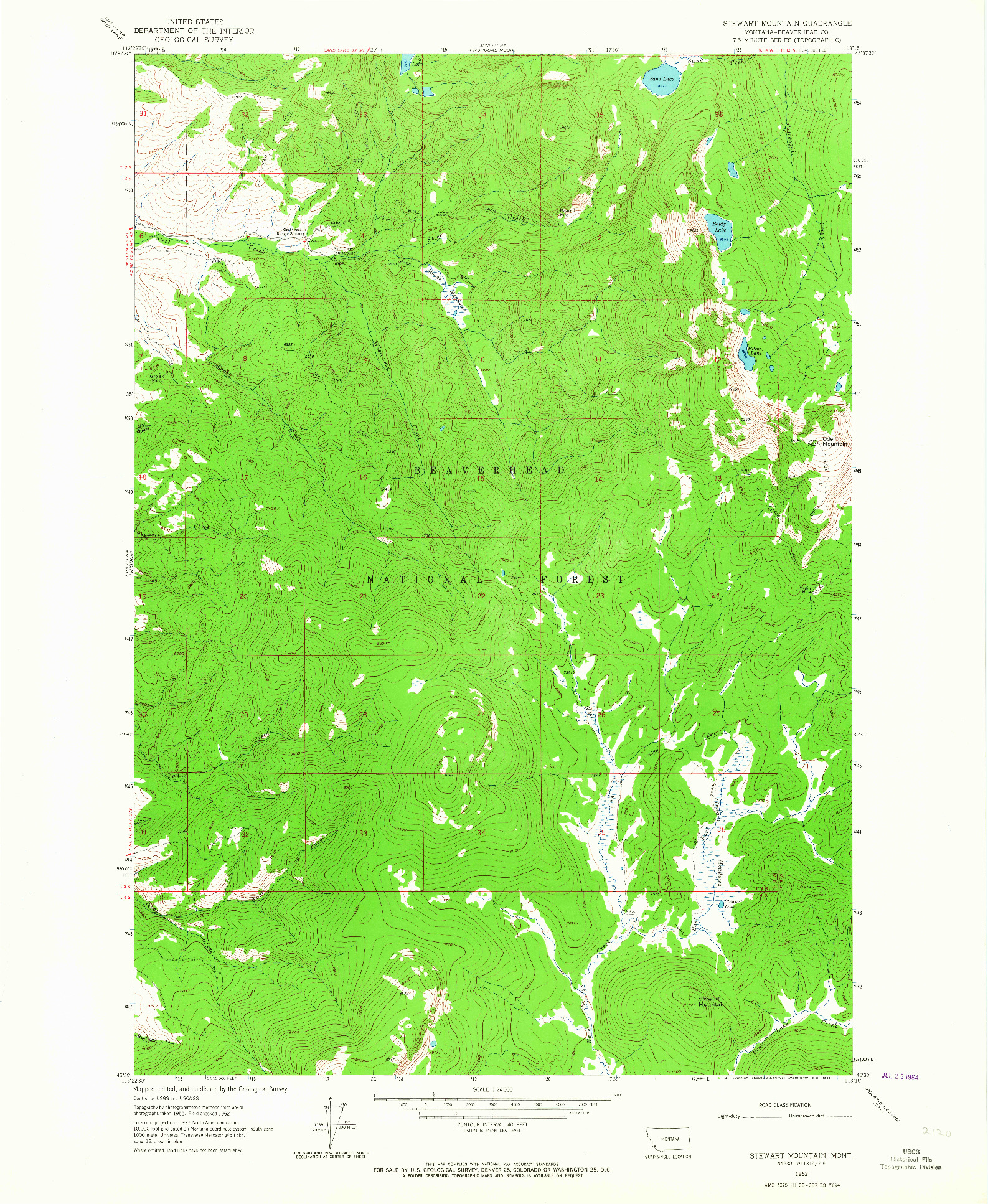 USGS 1:24000-SCALE QUADRANGLE FOR STEWART MOUNTAIN, MT 1962