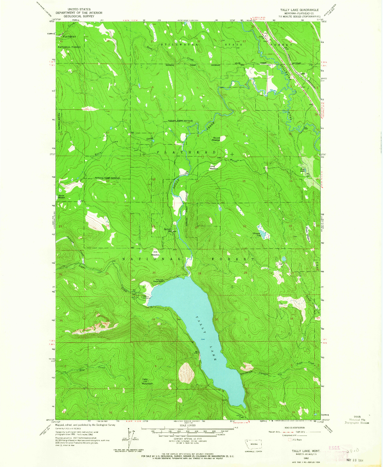 USGS 1:24000-SCALE QUADRANGLE FOR TALLY LAKE, MT 1962