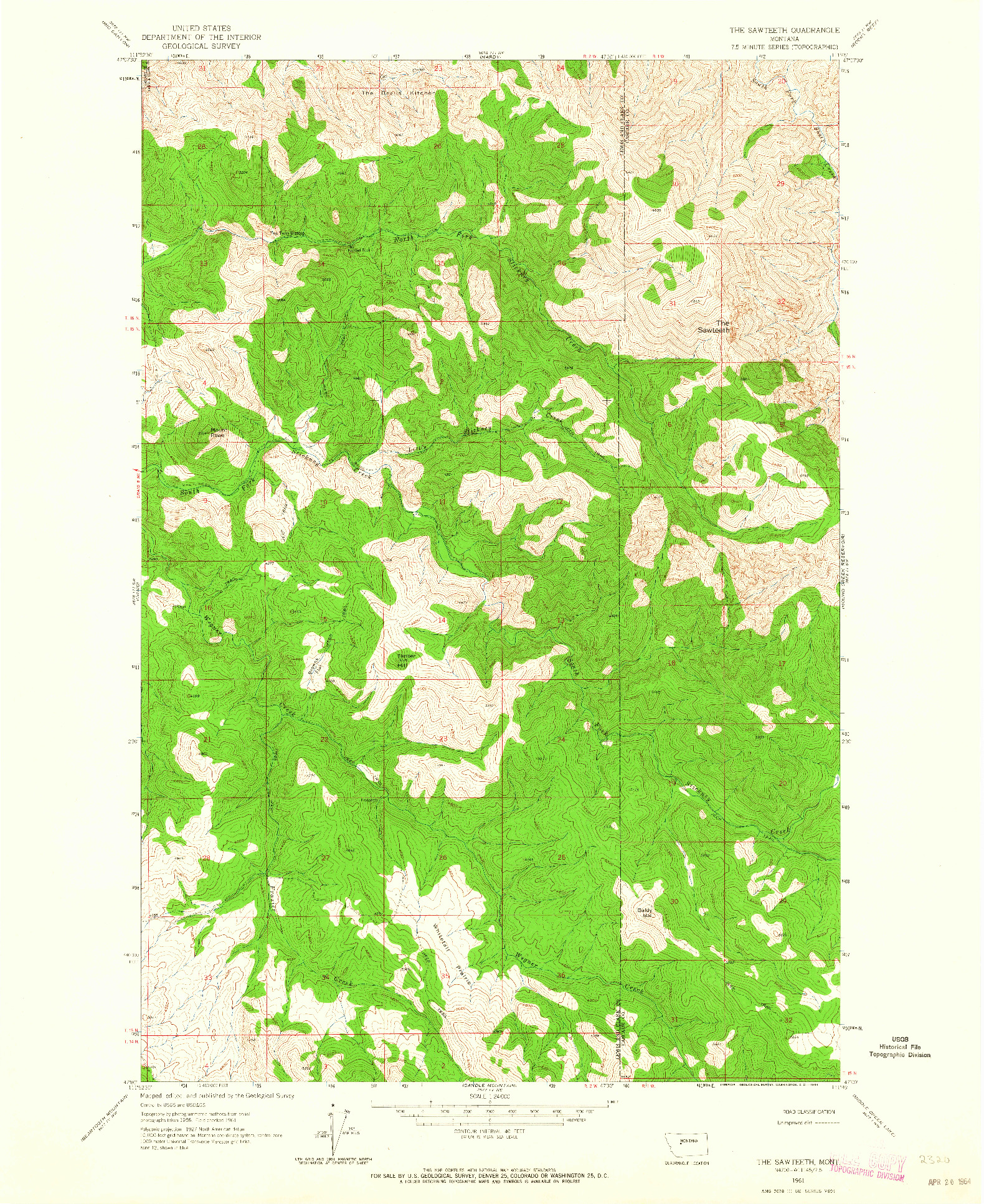 USGS 1:24000-SCALE QUADRANGLE FOR THE SAWTEETH, MT 1961