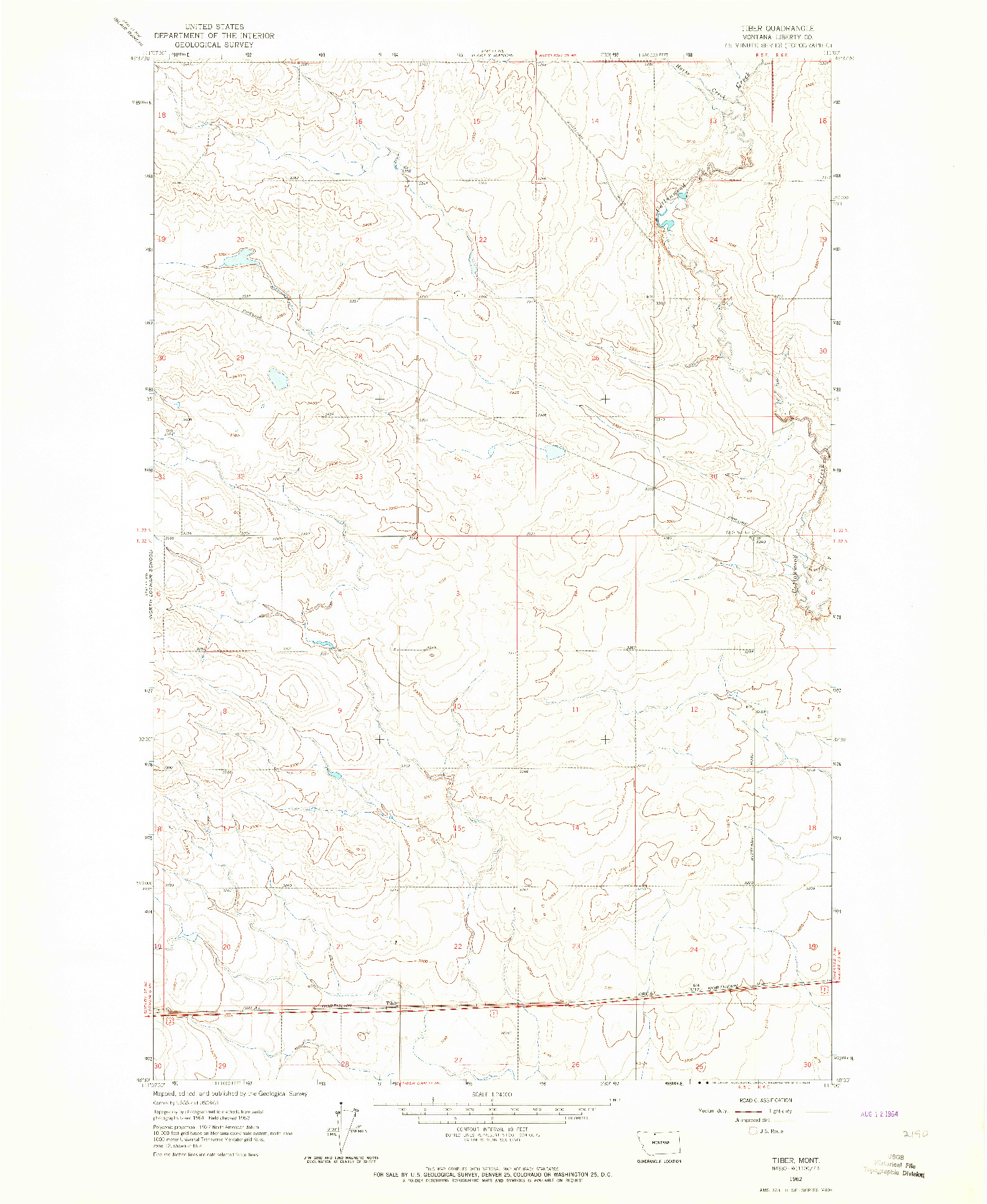 USGS 1:24000-SCALE QUADRANGLE FOR TIBER, MT 1962