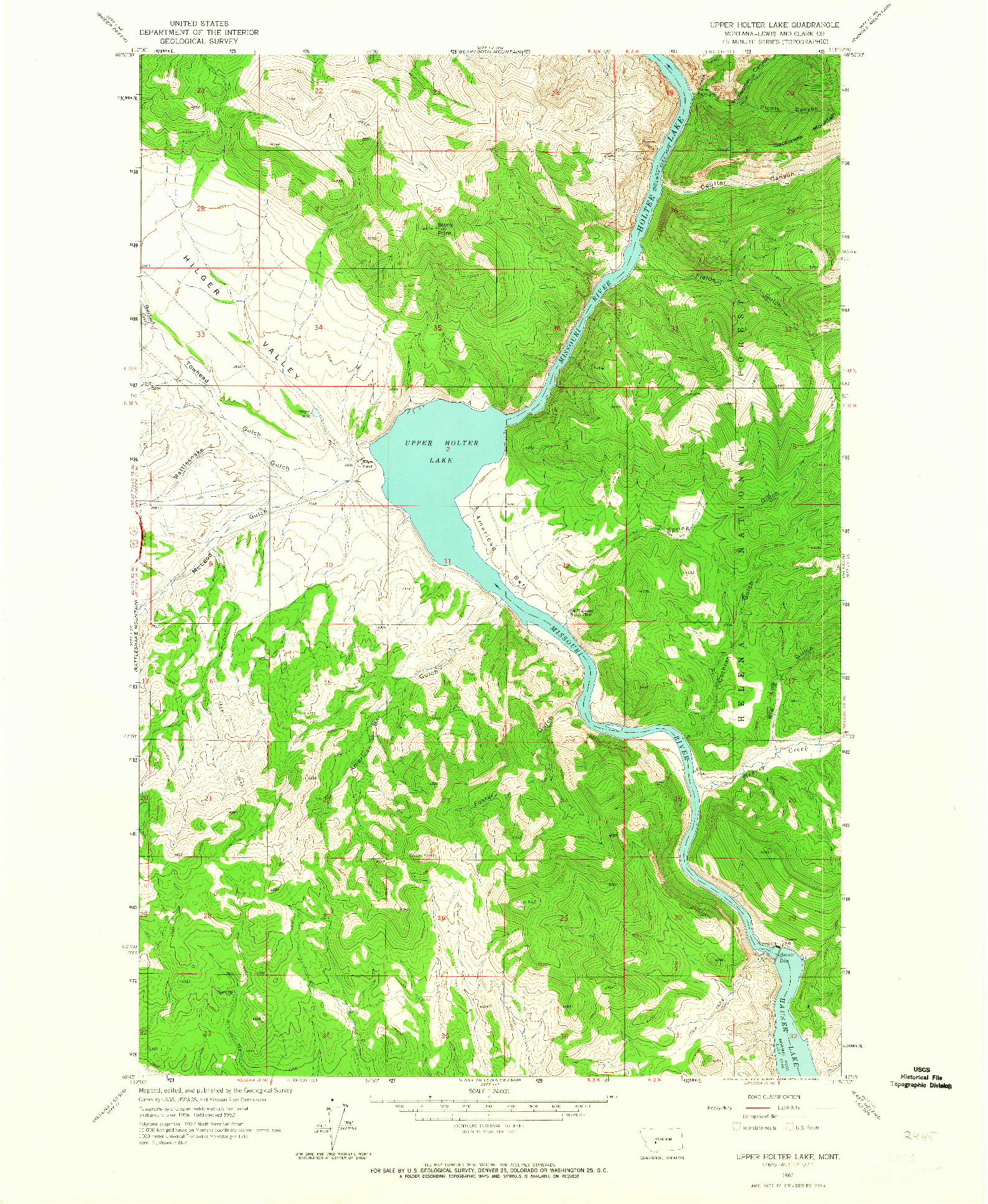 USGS 1:24000-SCALE QUADRANGLE FOR UPPER HOLTER LAKE, MT 1962