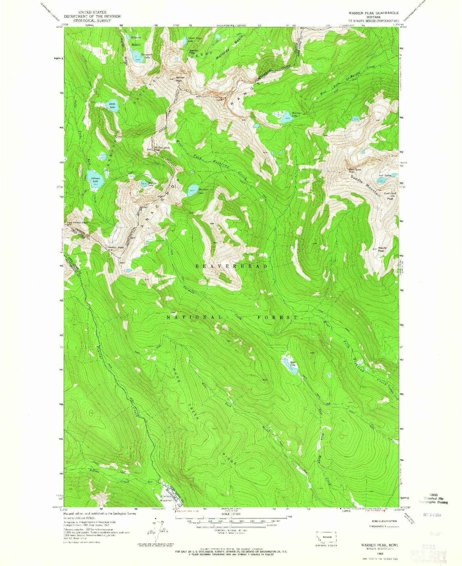 USGS 1:24000-SCALE QUADRANGLE FOR WARREN PEAK, MT 1962