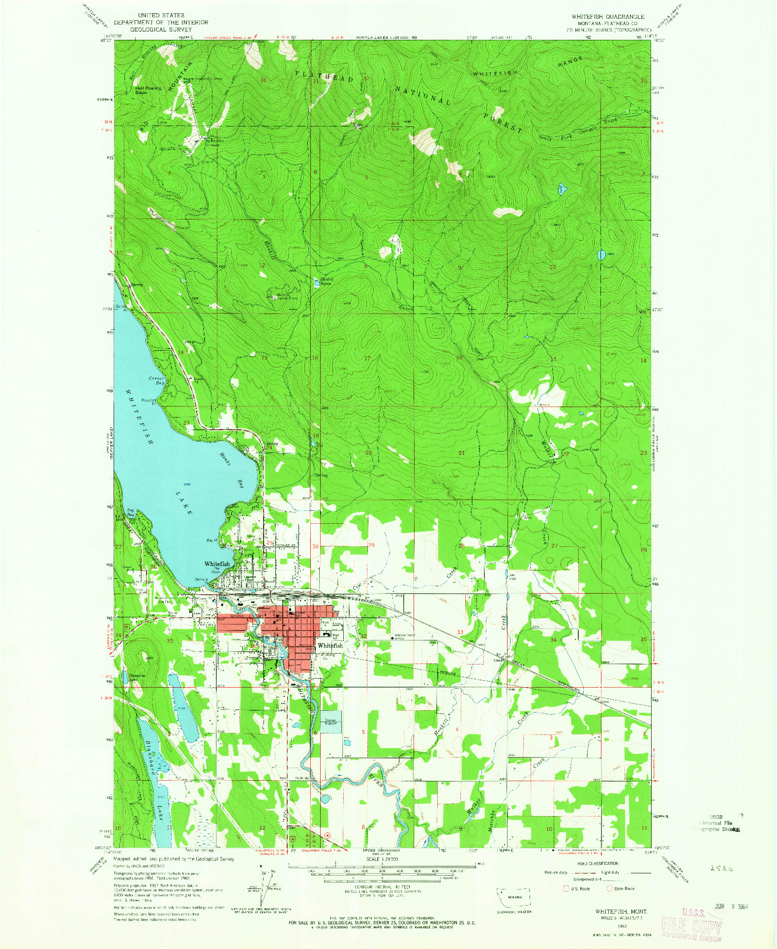 USGS 1:24000-SCALE QUADRANGLE FOR WHITEFISH, MT 1962