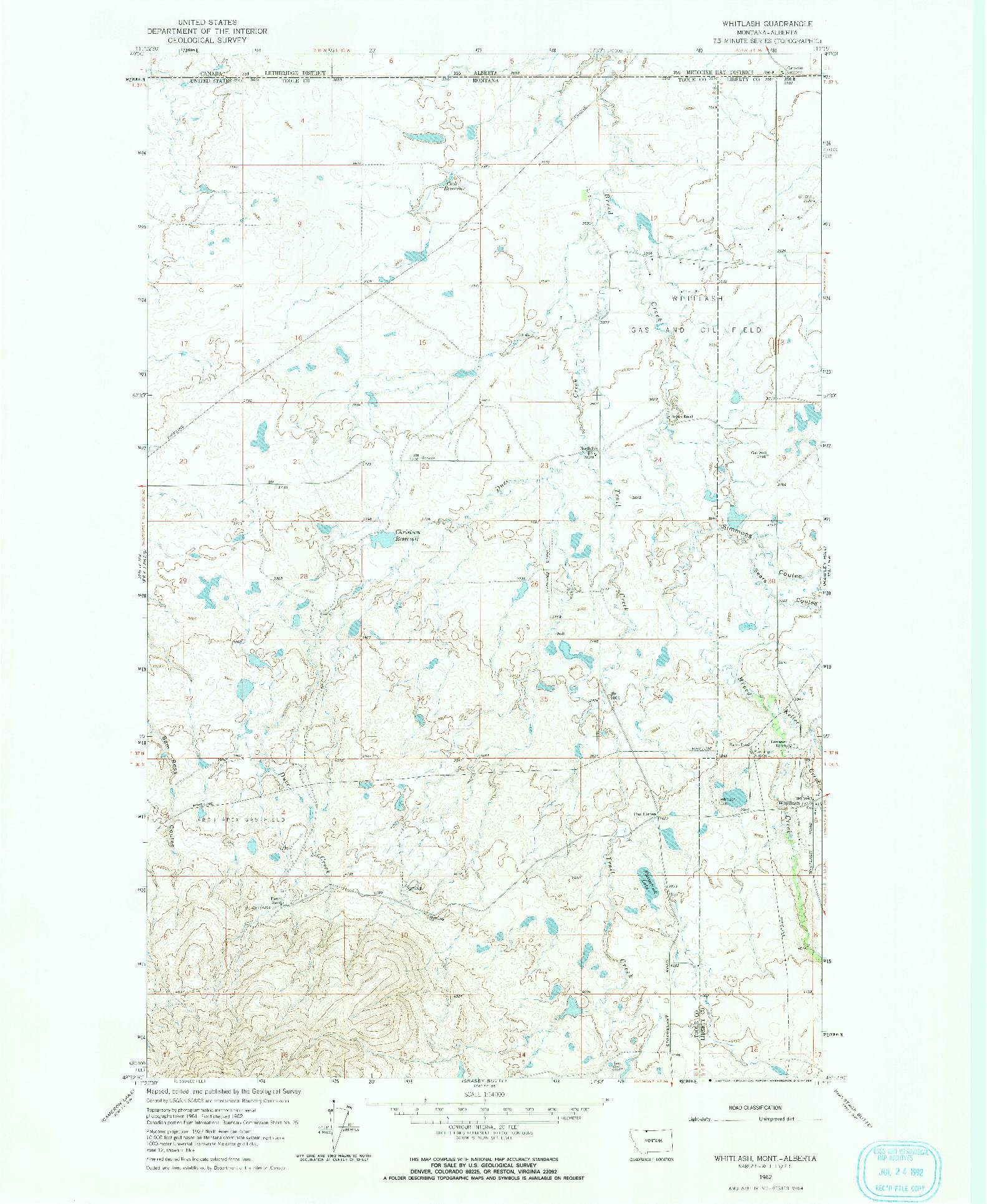 USGS 1:24000-SCALE QUADRANGLE FOR WHITLASH, MT 1962