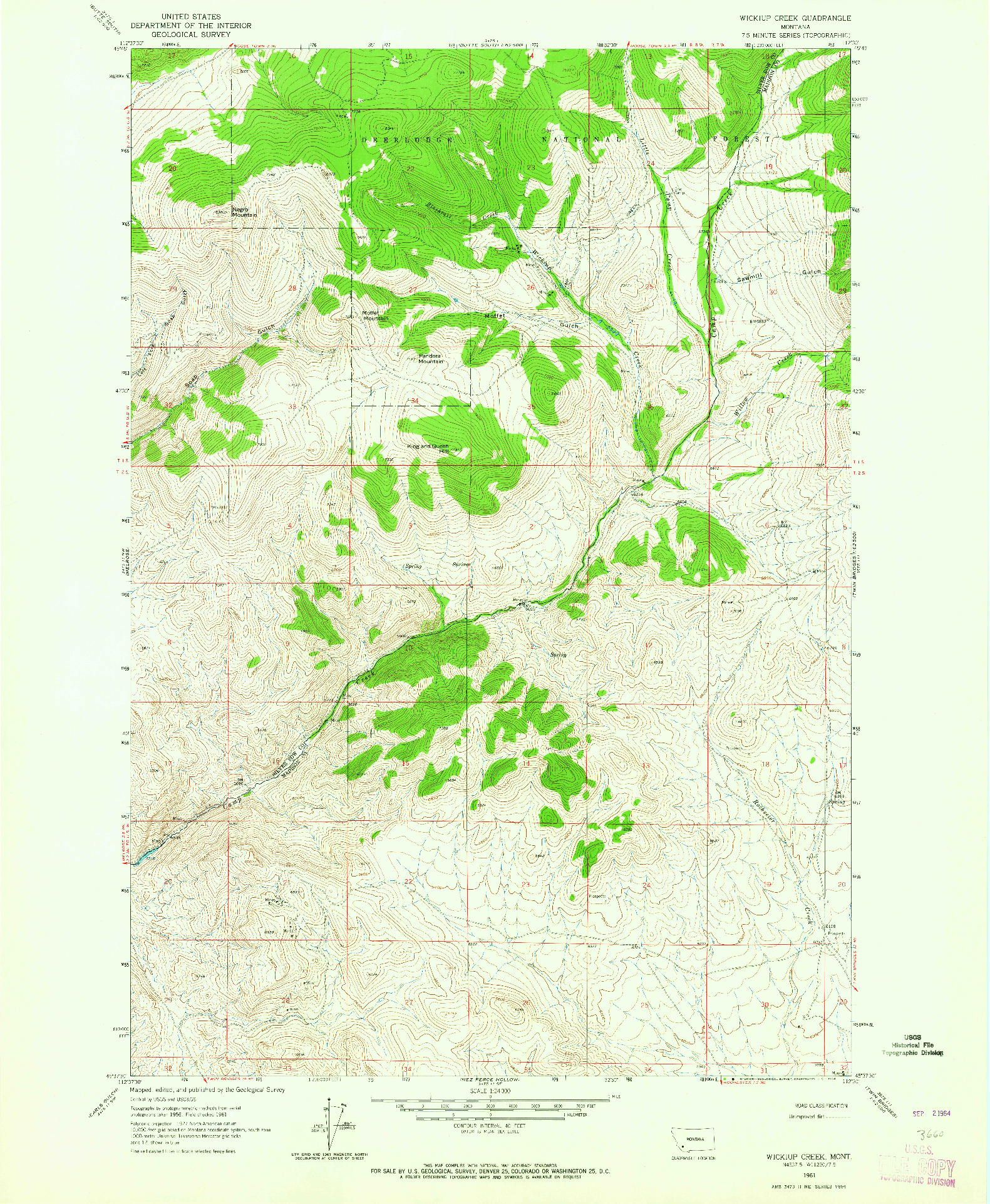USGS 1:24000-SCALE QUADRANGLE FOR WICKIUP CREEK, MT 1961