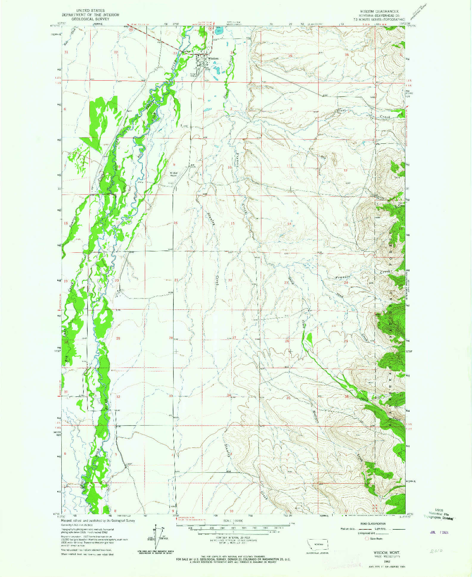 USGS 1:24000-SCALE QUADRANGLE FOR WISDOM, MT 1962