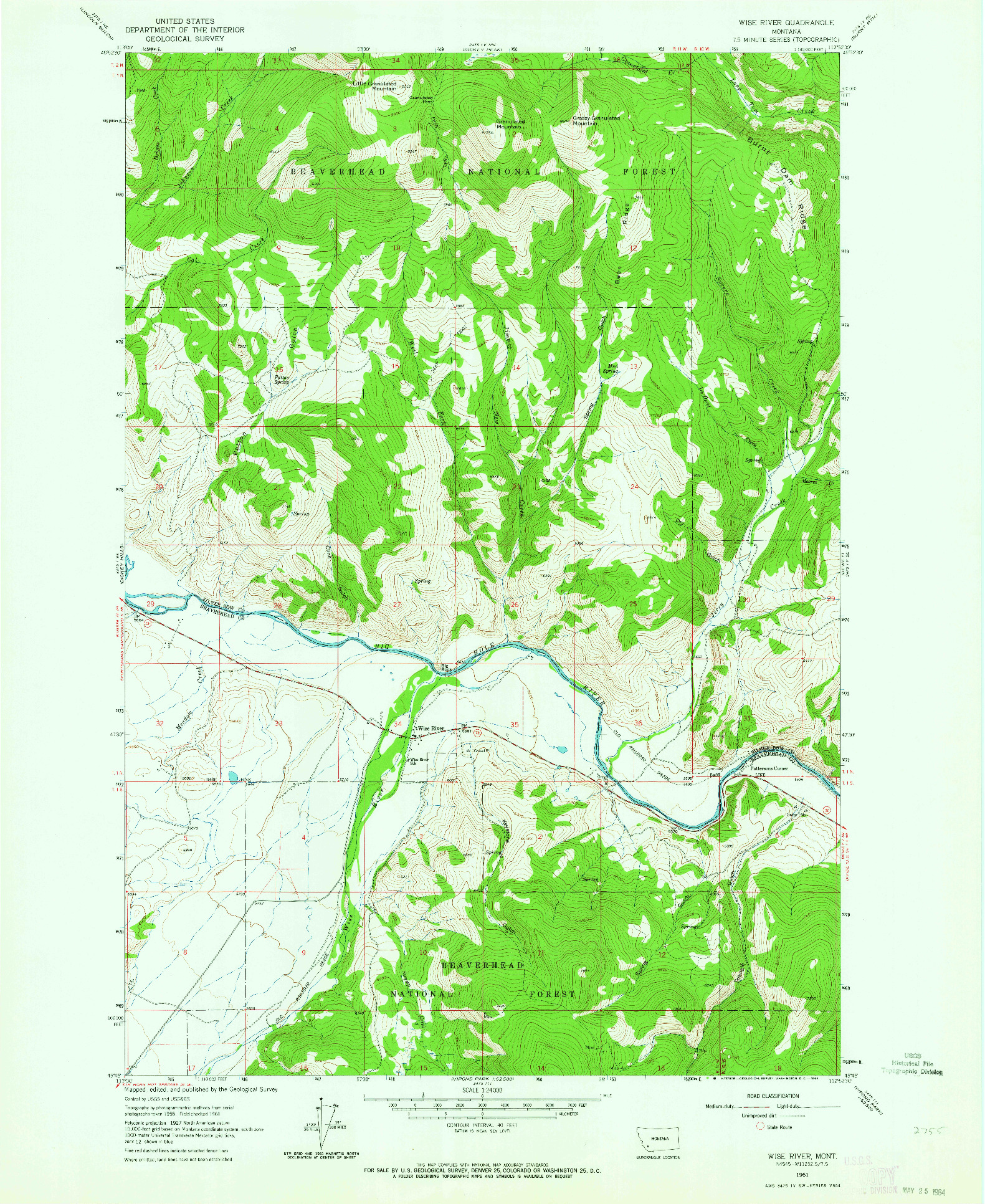 USGS 1:24000-SCALE QUADRANGLE FOR WISE RIVER, MT 1961