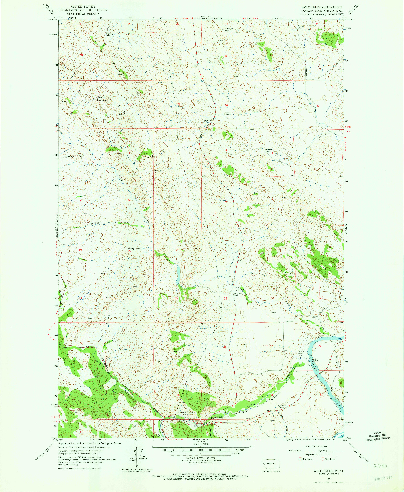 USGS 1:24000-SCALE QUADRANGLE FOR WOLF CREEK, MT 1961
