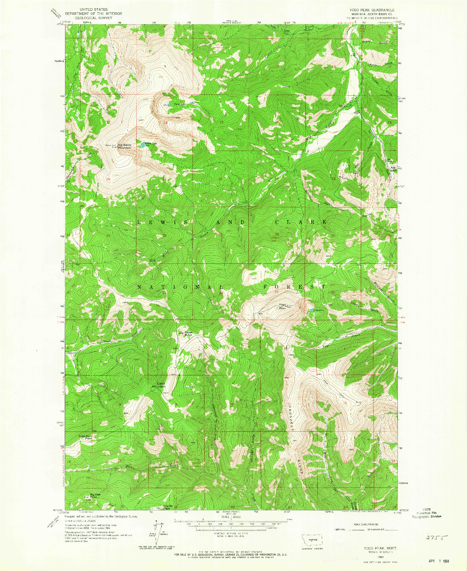 USGS 1:24000-SCALE QUADRANGLE FOR YOGO PEAK, MT 1961