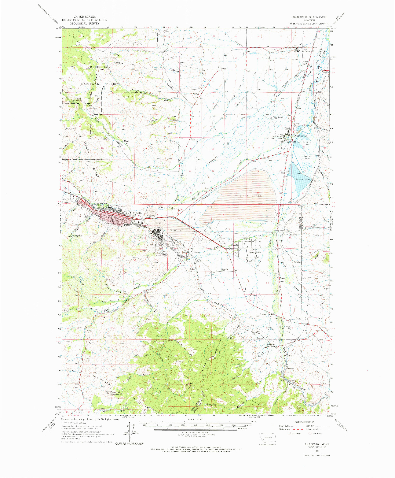 USGS 1:62500-SCALE QUADRANGLE FOR ANACONDA, MT 1961