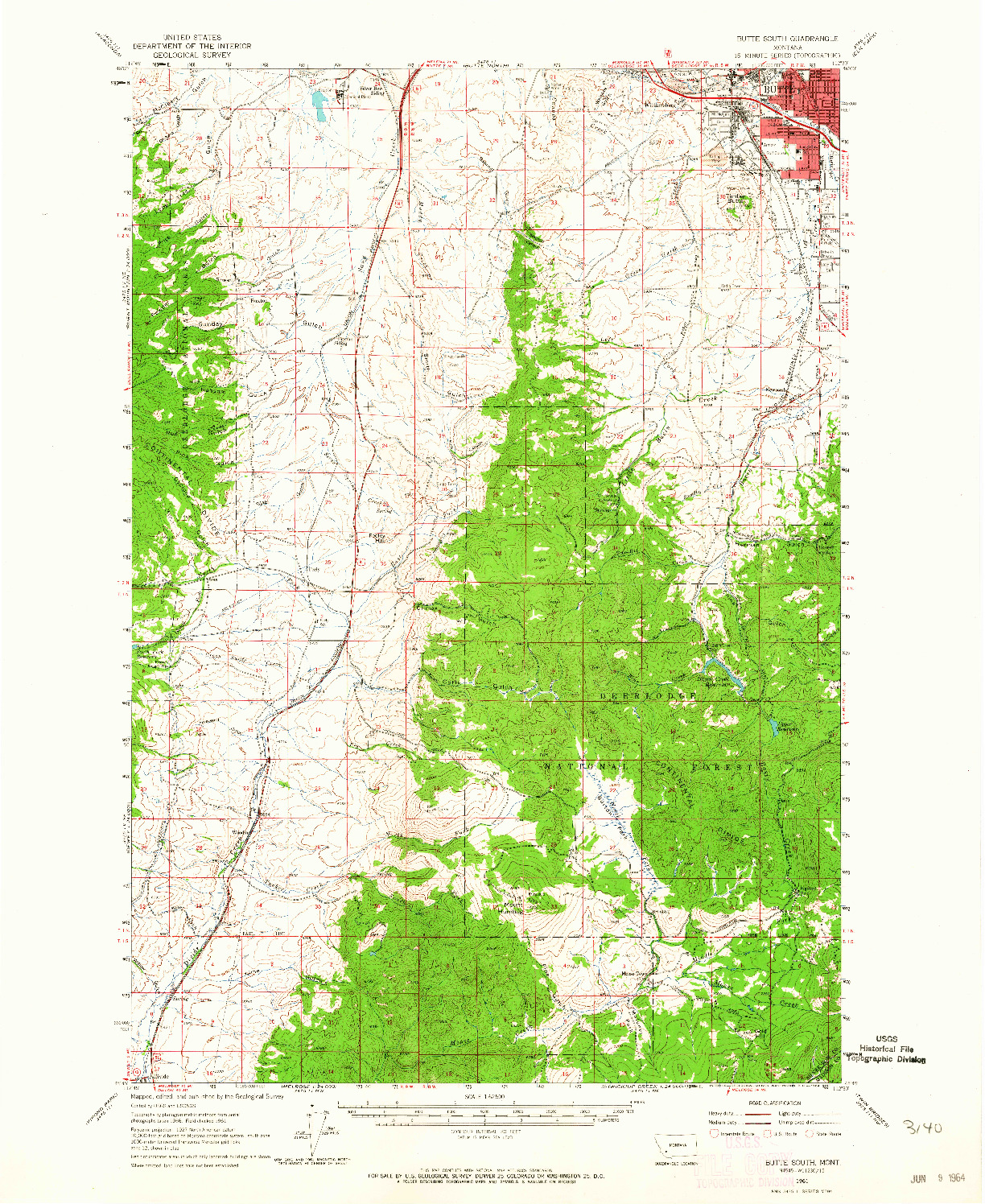 USGS 1:62500-SCALE QUADRANGLE FOR BUTTE SOUTH, MT 1961