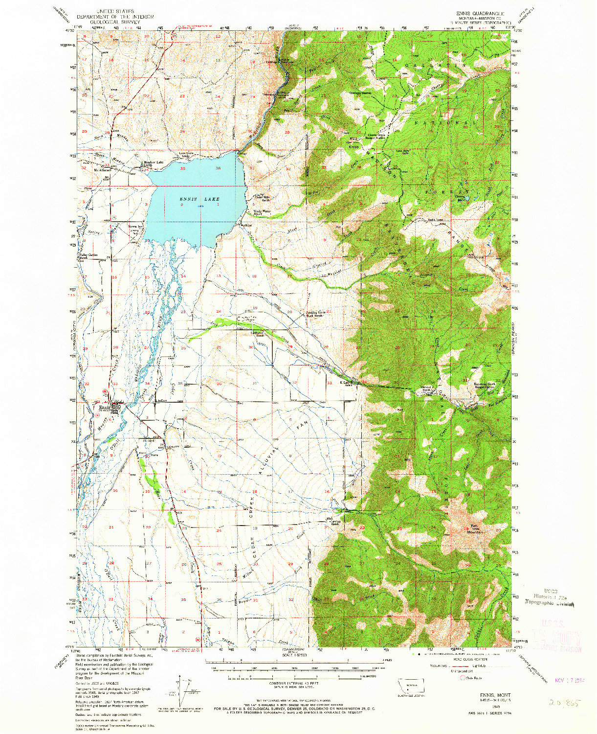 USGS 1:62500-SCALE QUADRANGLE FOR ENNIS, MT 1949