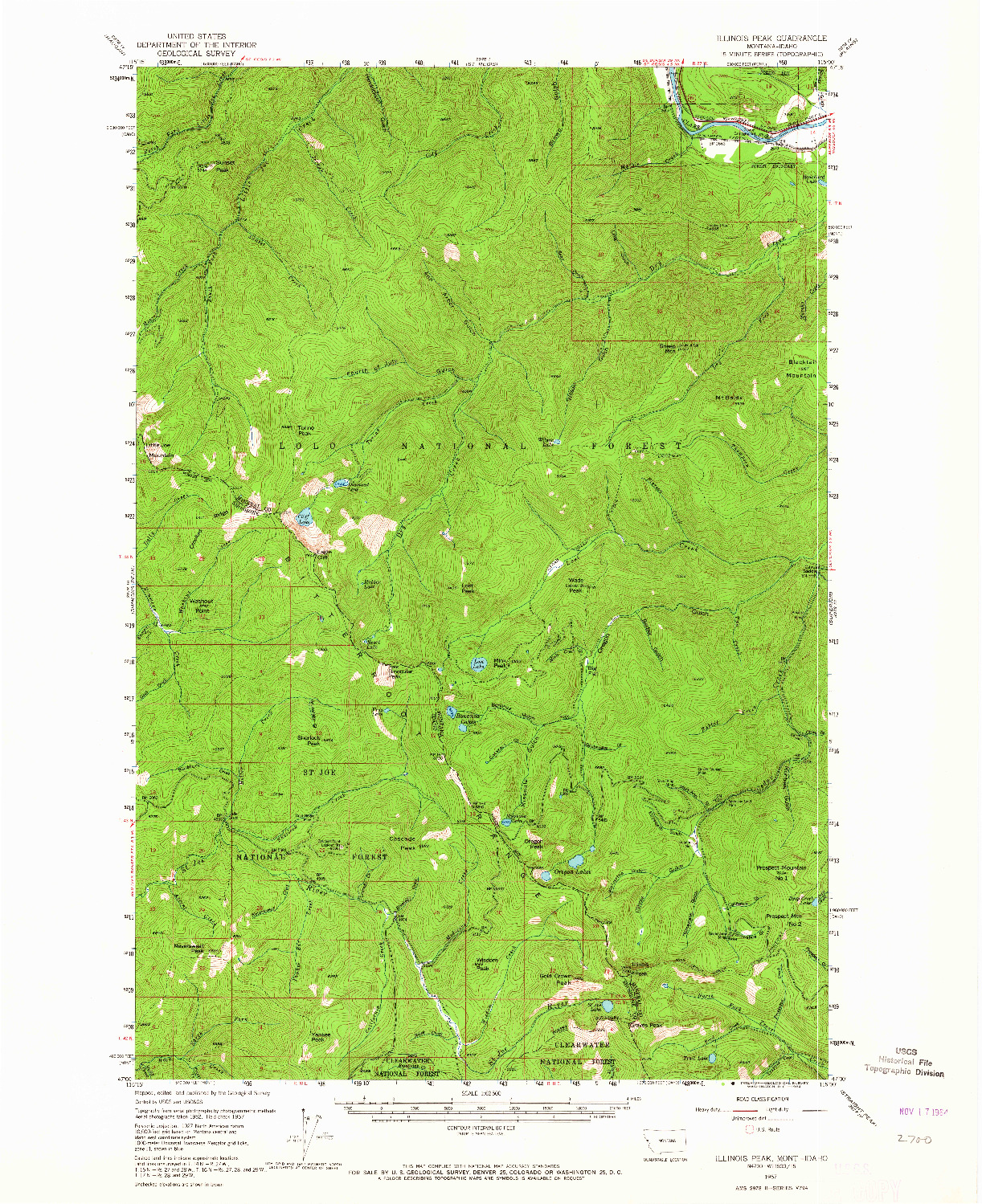 USGS 1:62500-SCALE QUADRANGLE FOR ILLNOIS PEAK, MT 1957