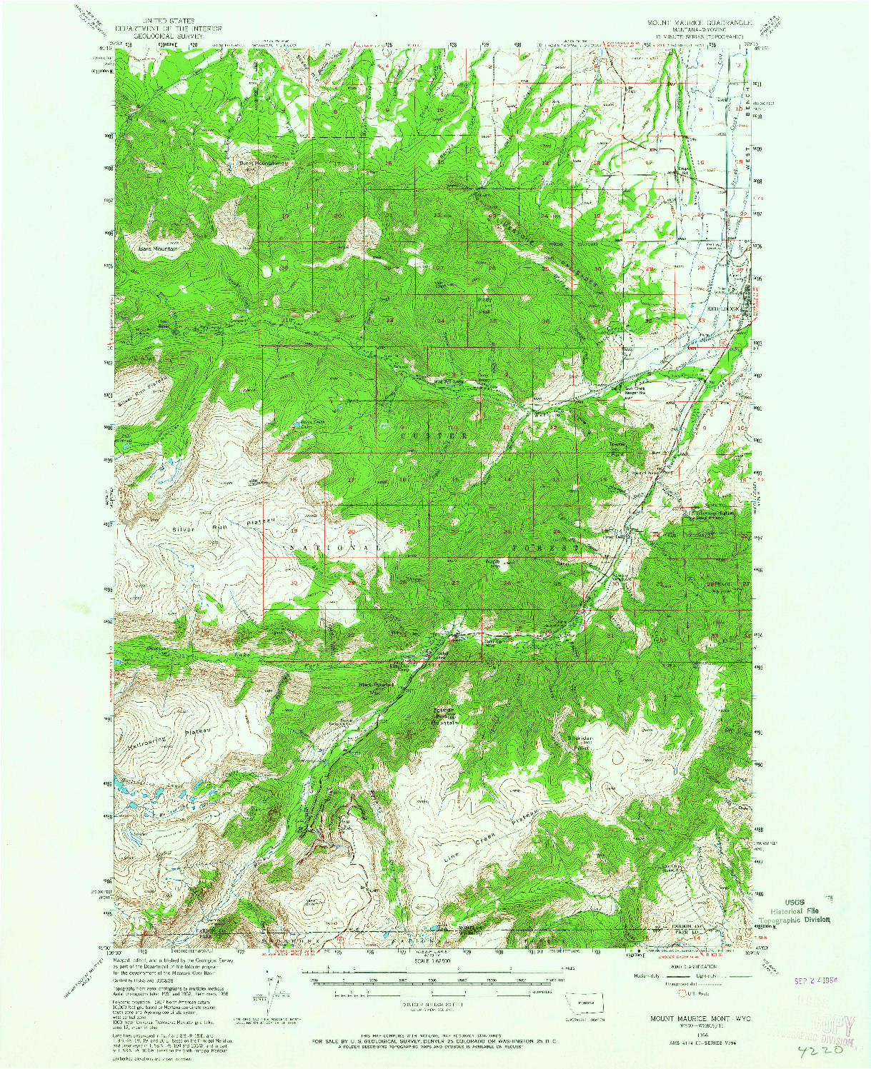 USGS 1:62500-SCALE QUADRANGLE FOR MOUNT MAURICE, MT 1956