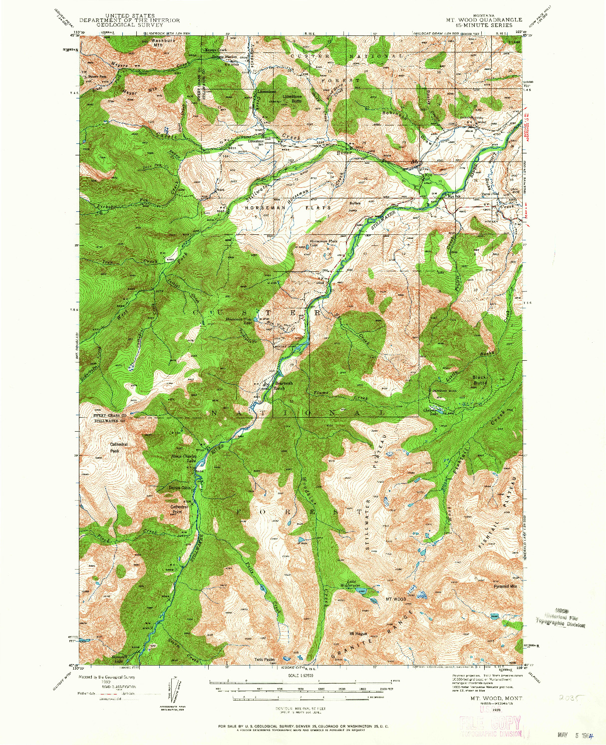 USGS 1:62500-SCALE QUADRANGLE FOR MT WOOD, MT 1939