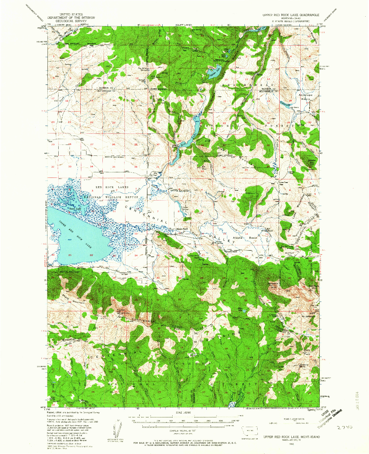 USGS 1:62500-SCALE QUADRANGLE FOR UPPER RED ROCK LAKE, MT 1950