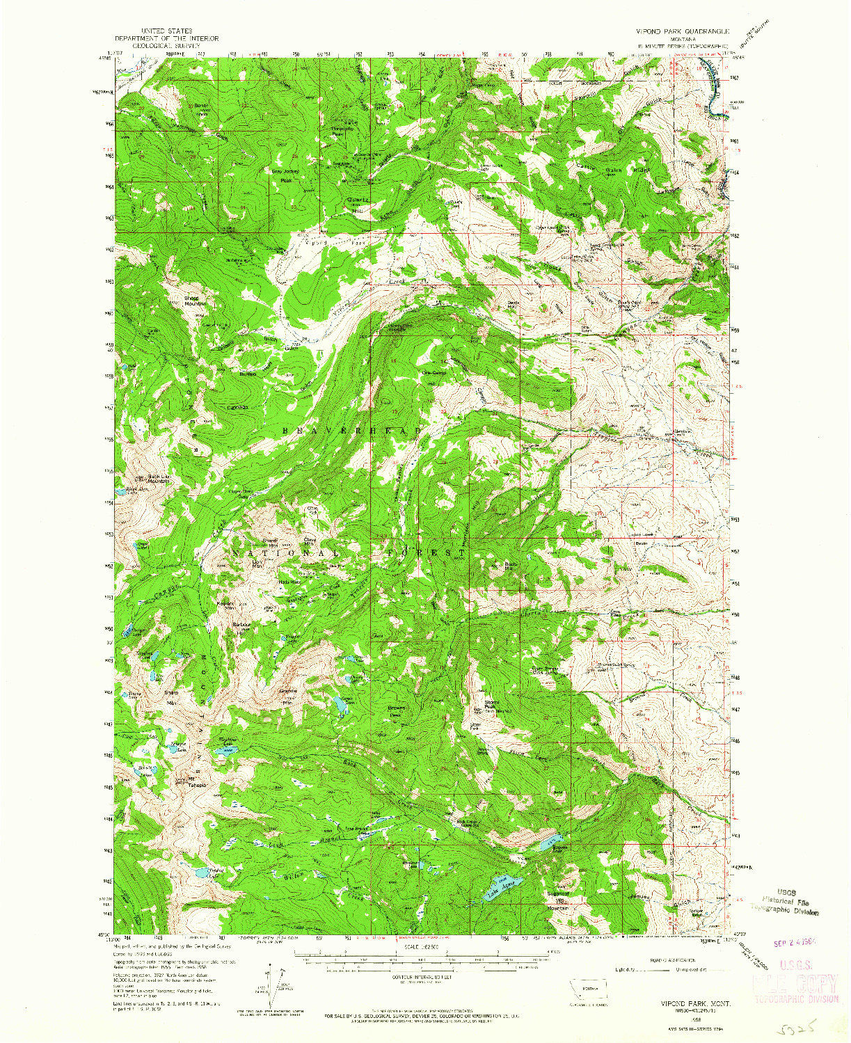 USGS 1:62500-SCALE QUADRANGLE FOR VIPOND PARK, MT 1958