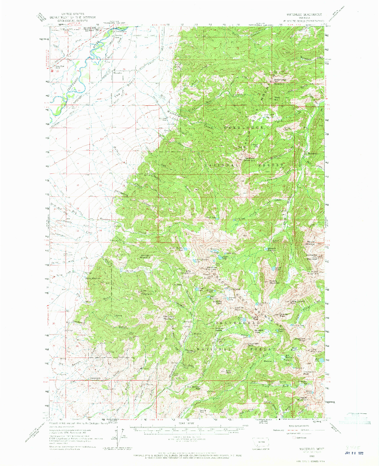 USGS 1:62500-SCALE QUADRANGLE FOR WATERLOO, MT 1960