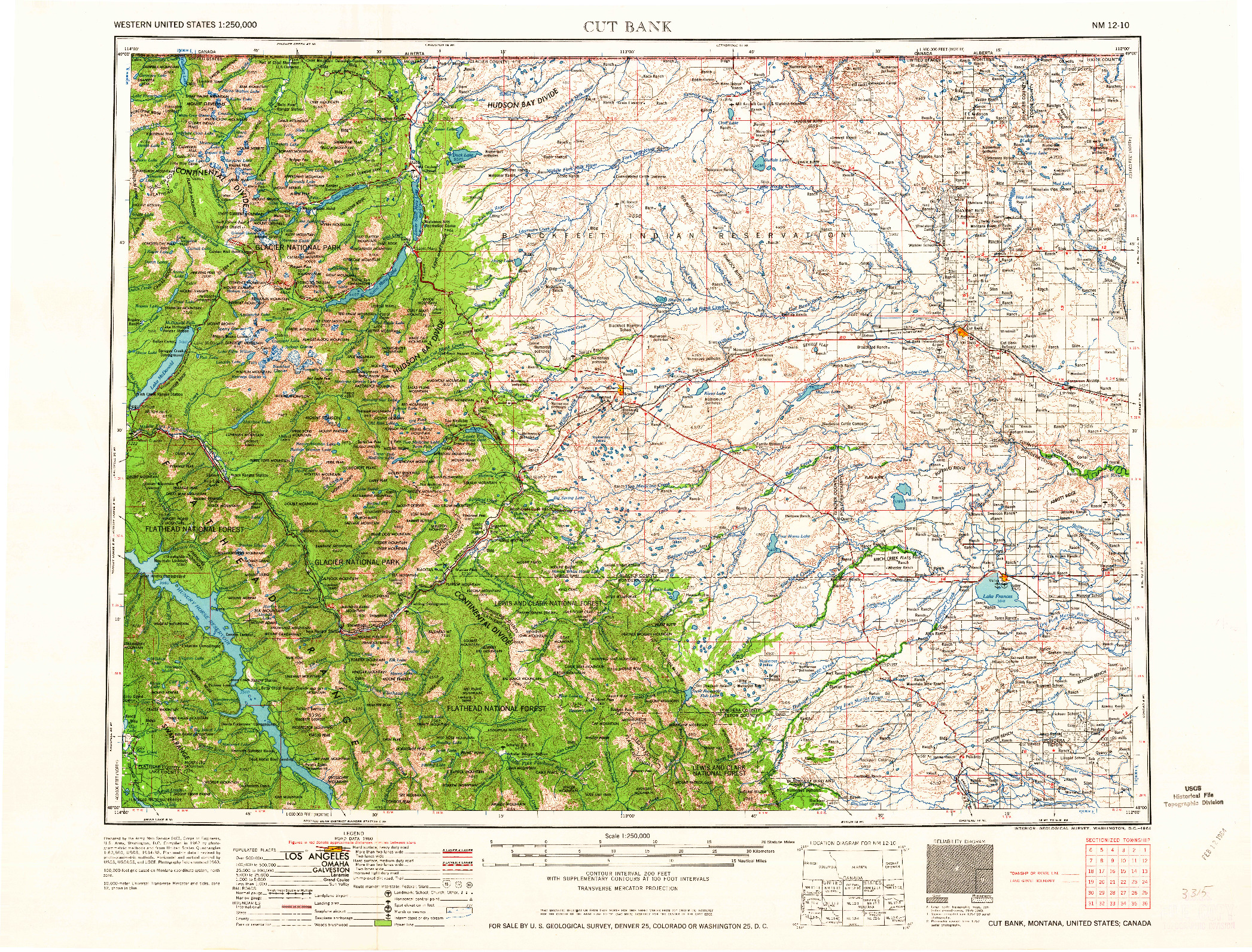 USGS 1:250000-SCALE QUADRANGLE FOR CUT BANK, MT 1964