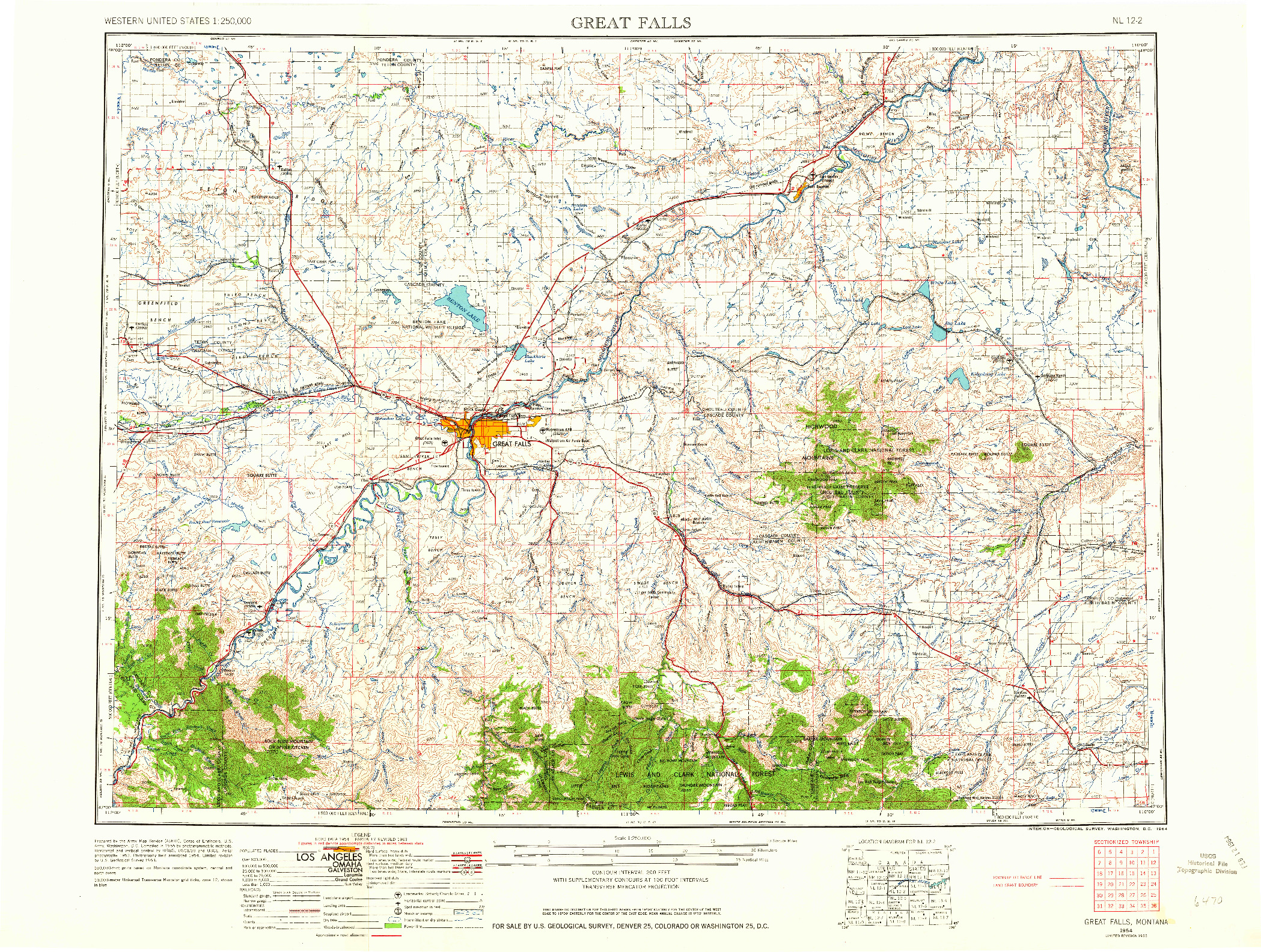 USGS 1:250000-SCALE QUADRANGLE FOR GREAT FALLS, MT 1954