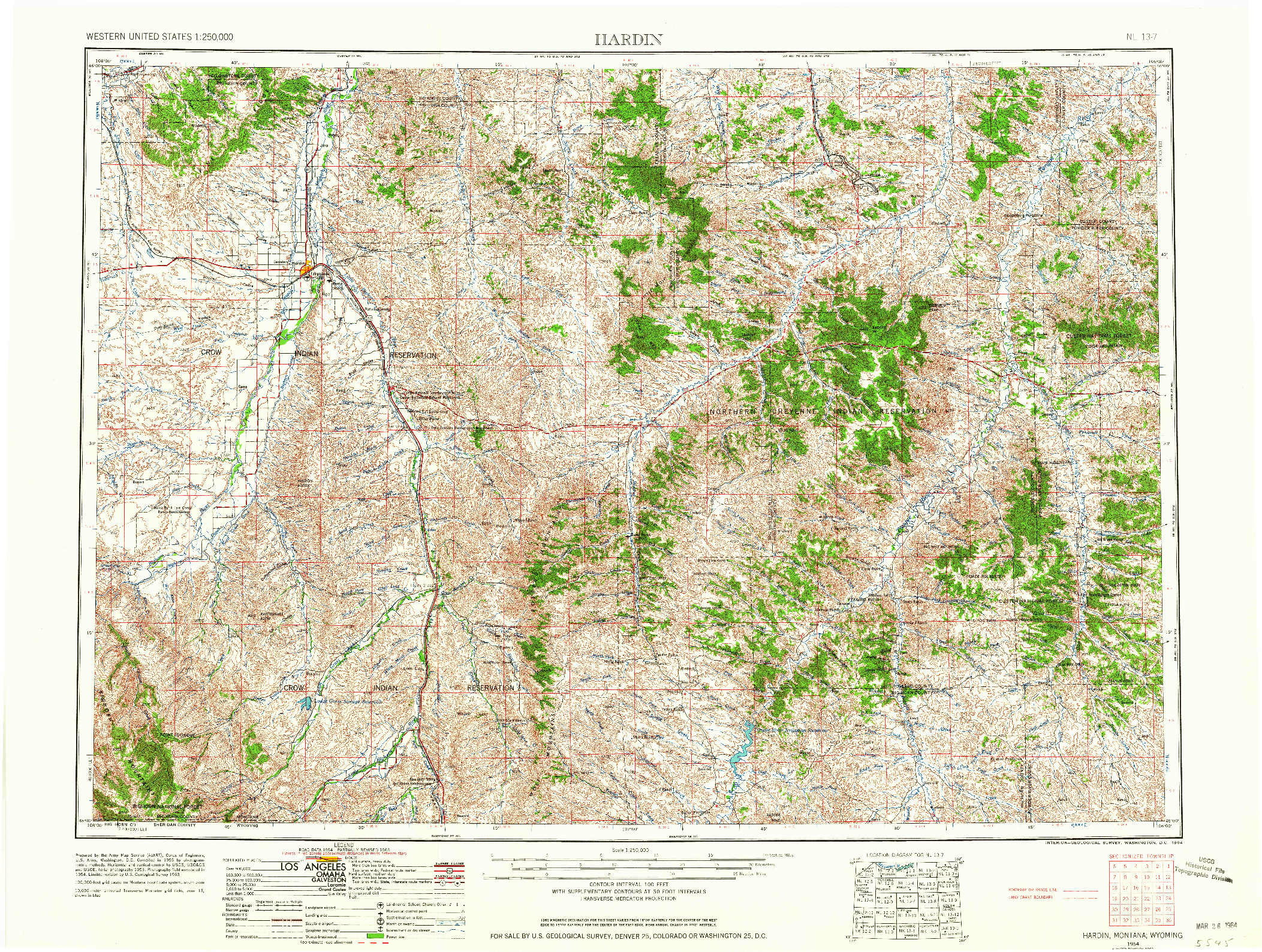 USGS 1:250000-SCALE QUADRANGLE FOR HARDIN, MT 1954