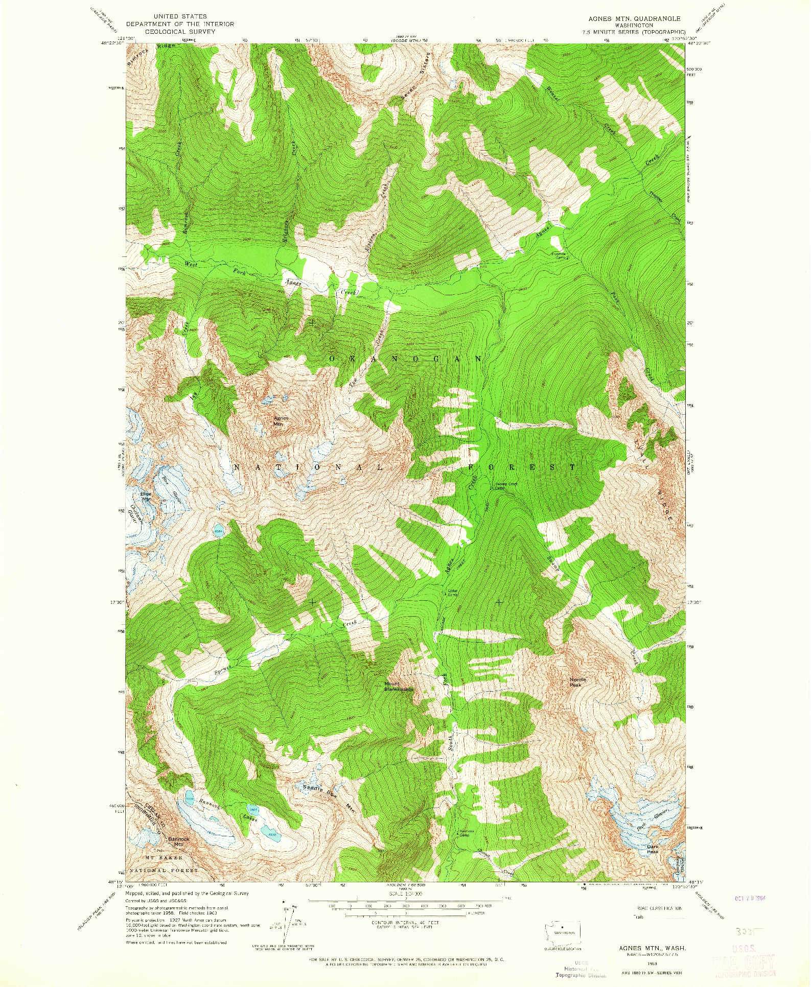 USGS 1:24000-SCALE QUADRANGLE FOR AGNES MTN, WA 1963