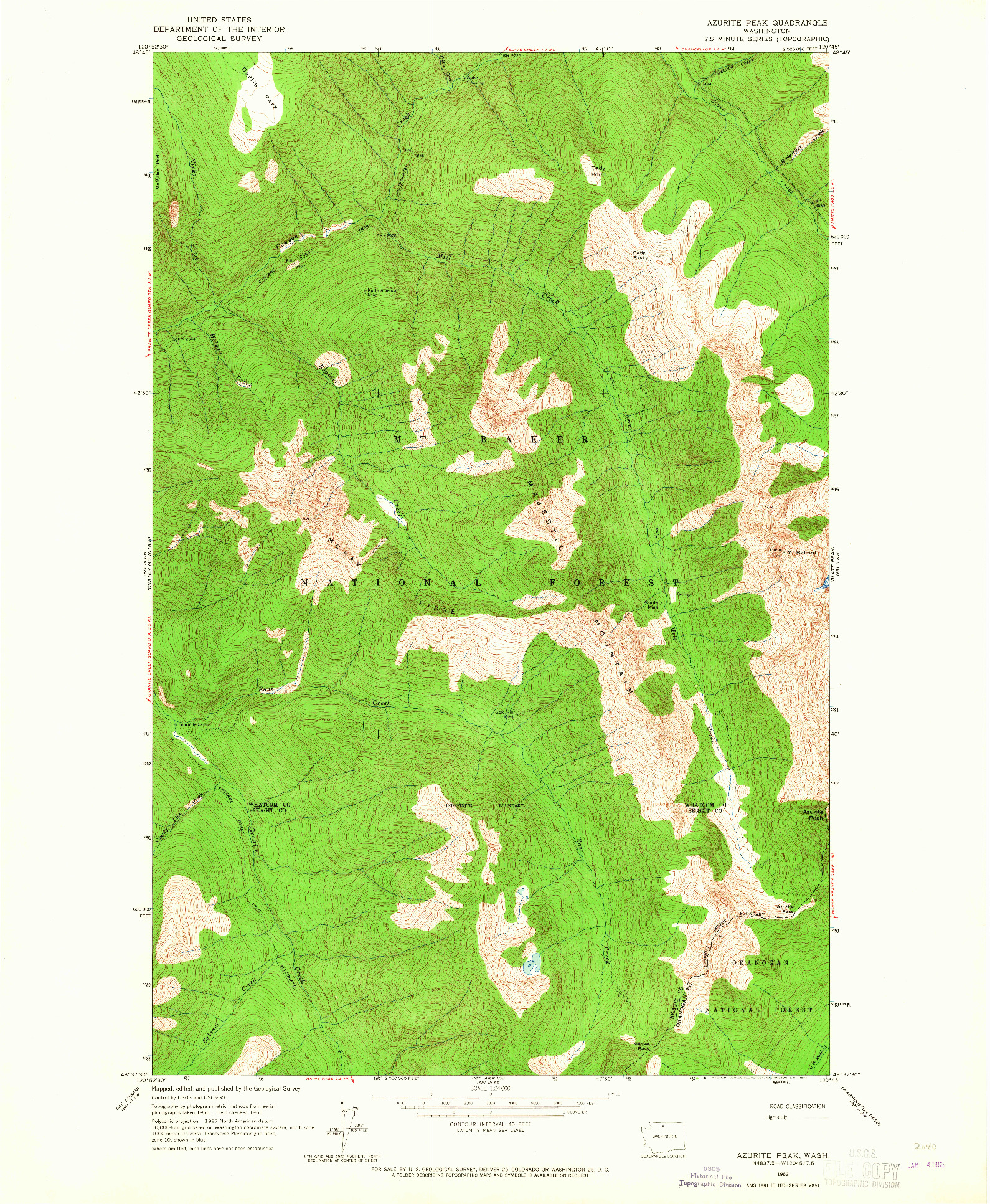 USGS 1:24000-SCALE QUADRANGLE FOR AZURITE PEAK, WA 1963