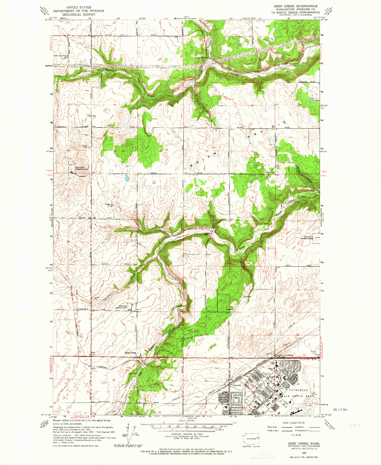 USGS 1:24000-SCALE QUADRANGLE FOR DEEP CREEK, WA 1963