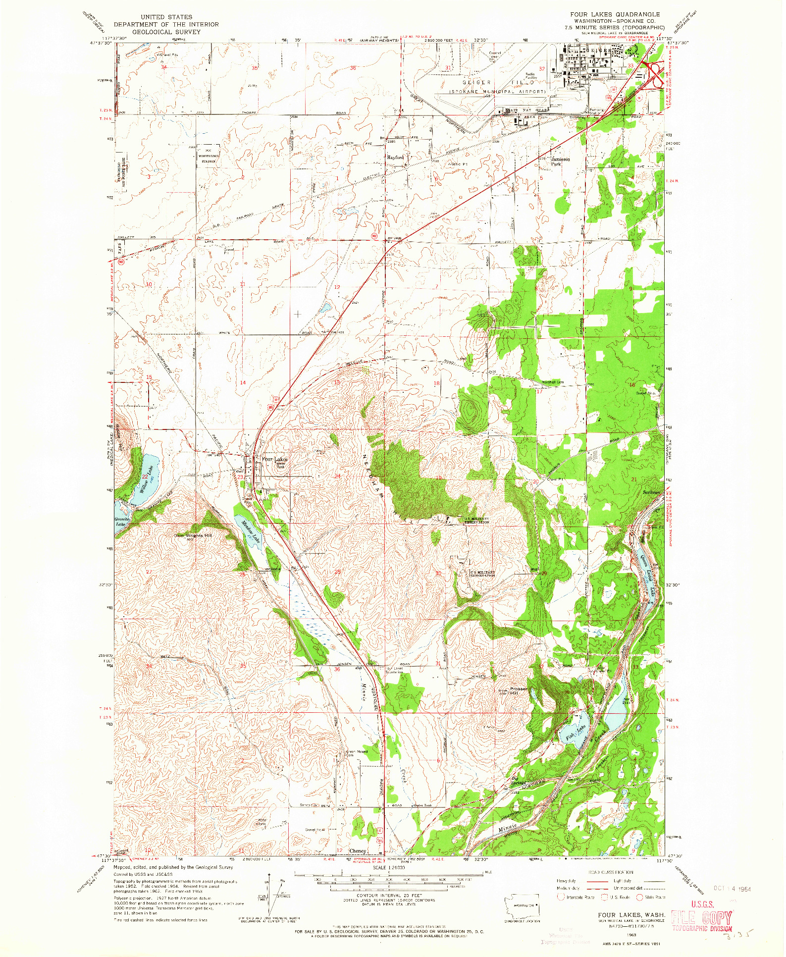 USGS 1:24000-SCALE QUADRANGLE FOR FOUR LAKES, WA 1963