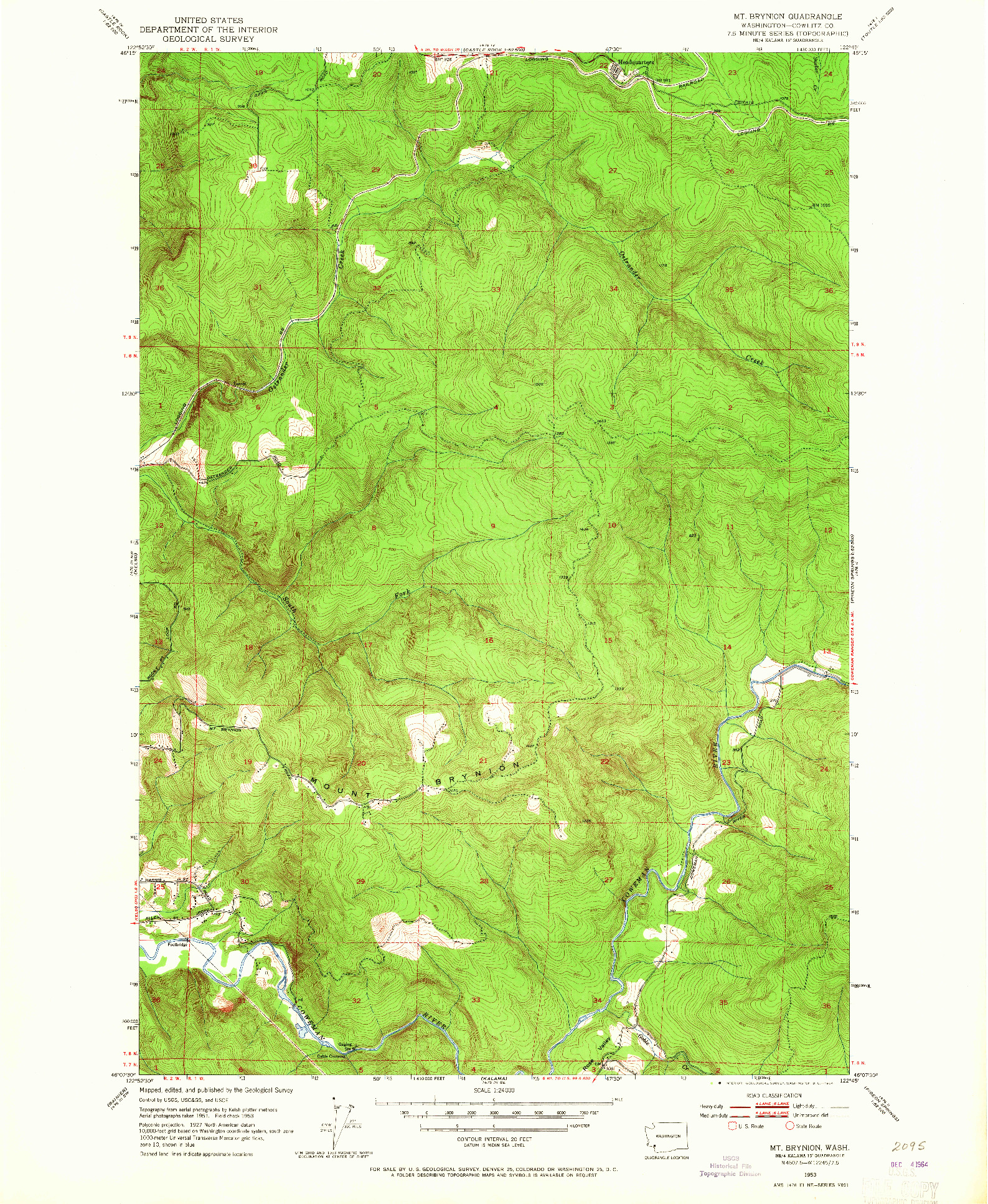 USGS 1:24000-SCALE QUADRANGLE FOR MT. BRYNION, WA 1953