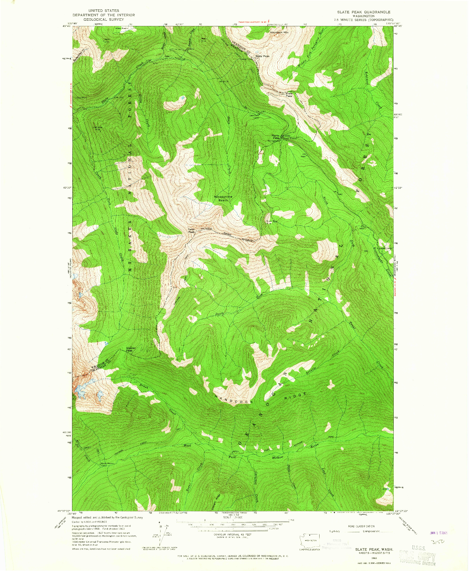 USGS 1:24000-SCALE QUADRANGLE FOR SLATE PEAK, WA 1963