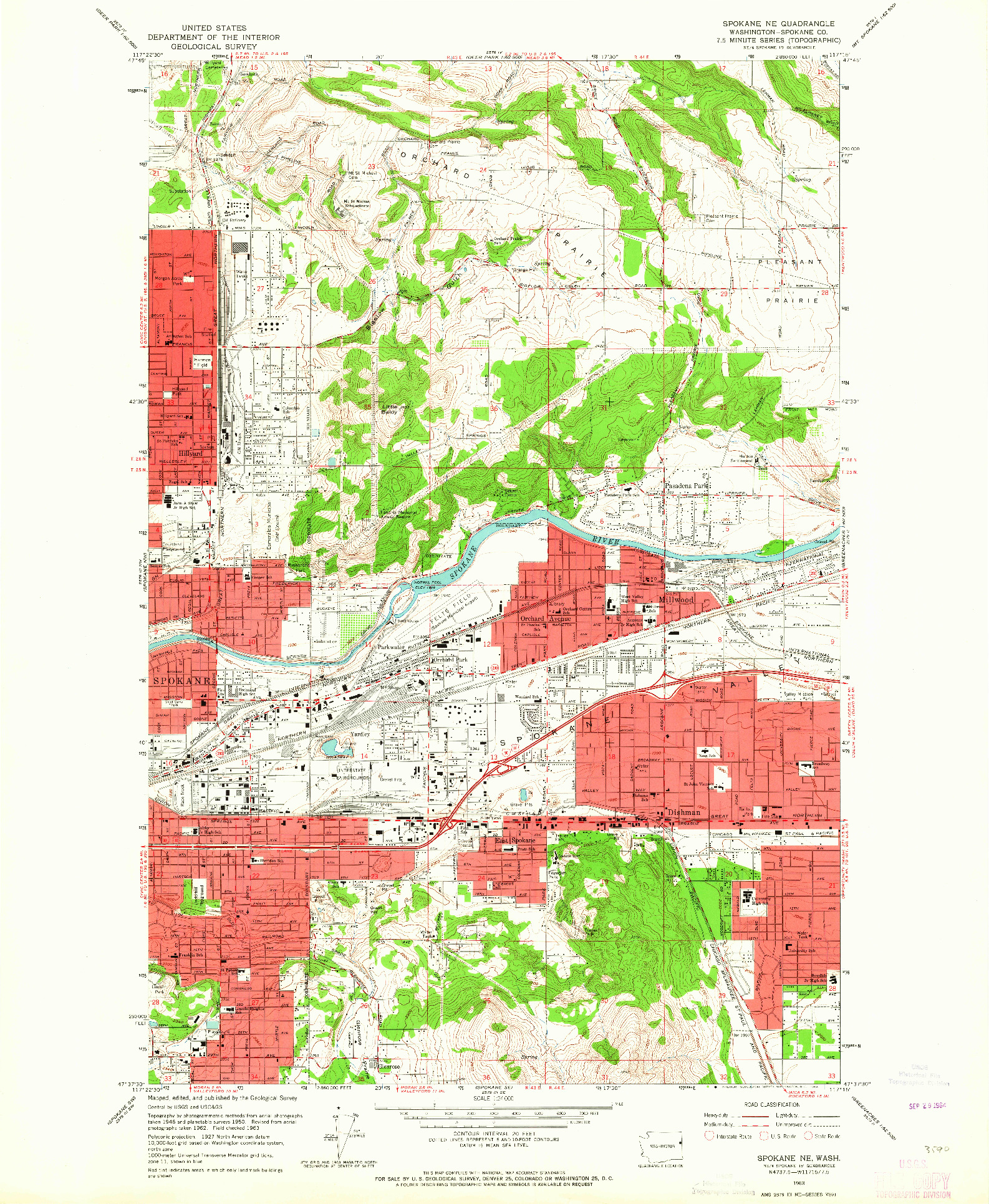 USGS 1:24000-SCALE QUADRANGLE FOR SPOKANE NE, WA 1963