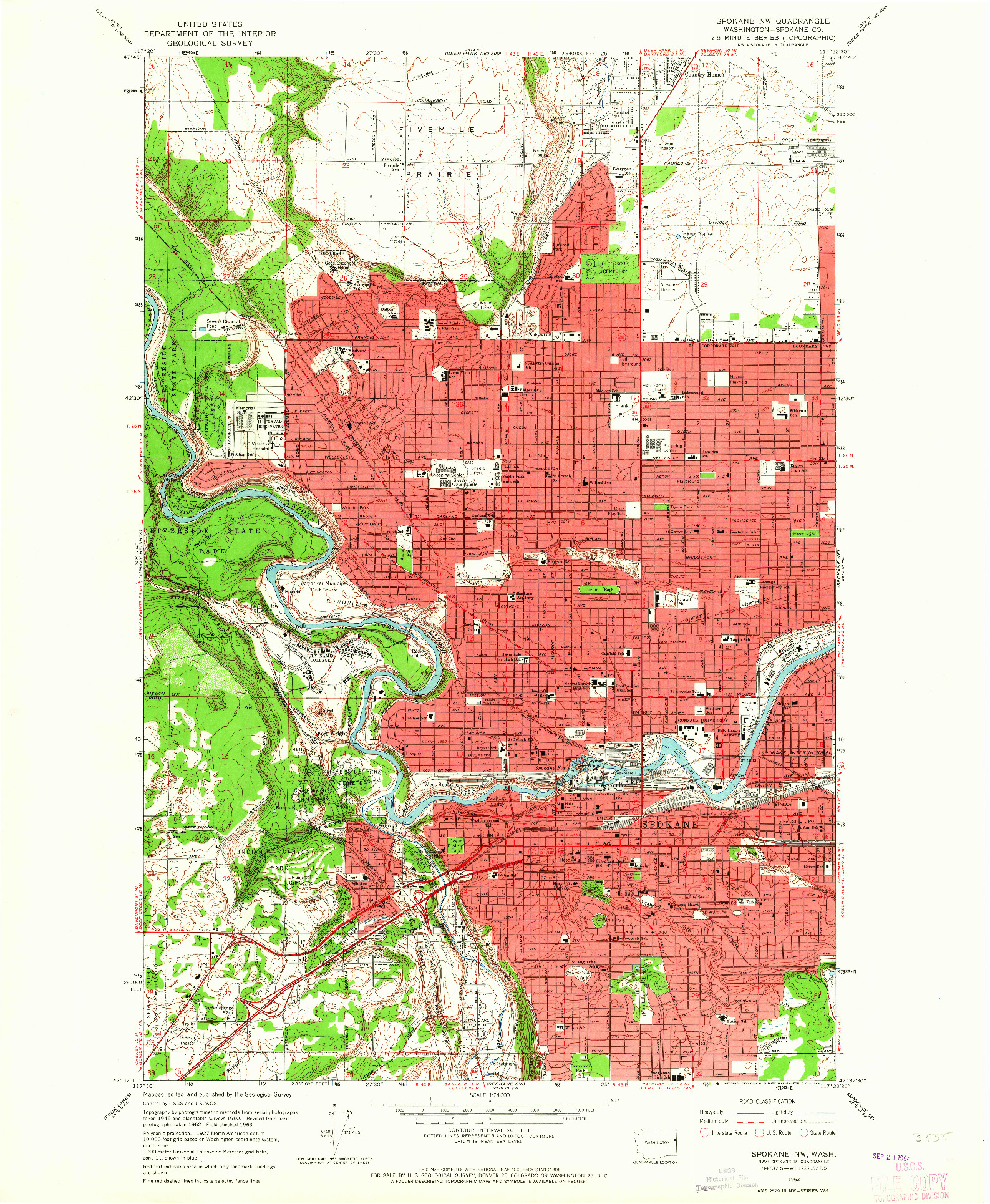 USGS 1:24000-SCALE QUADRANGLE FOR SPOKANE NW, WA 1963