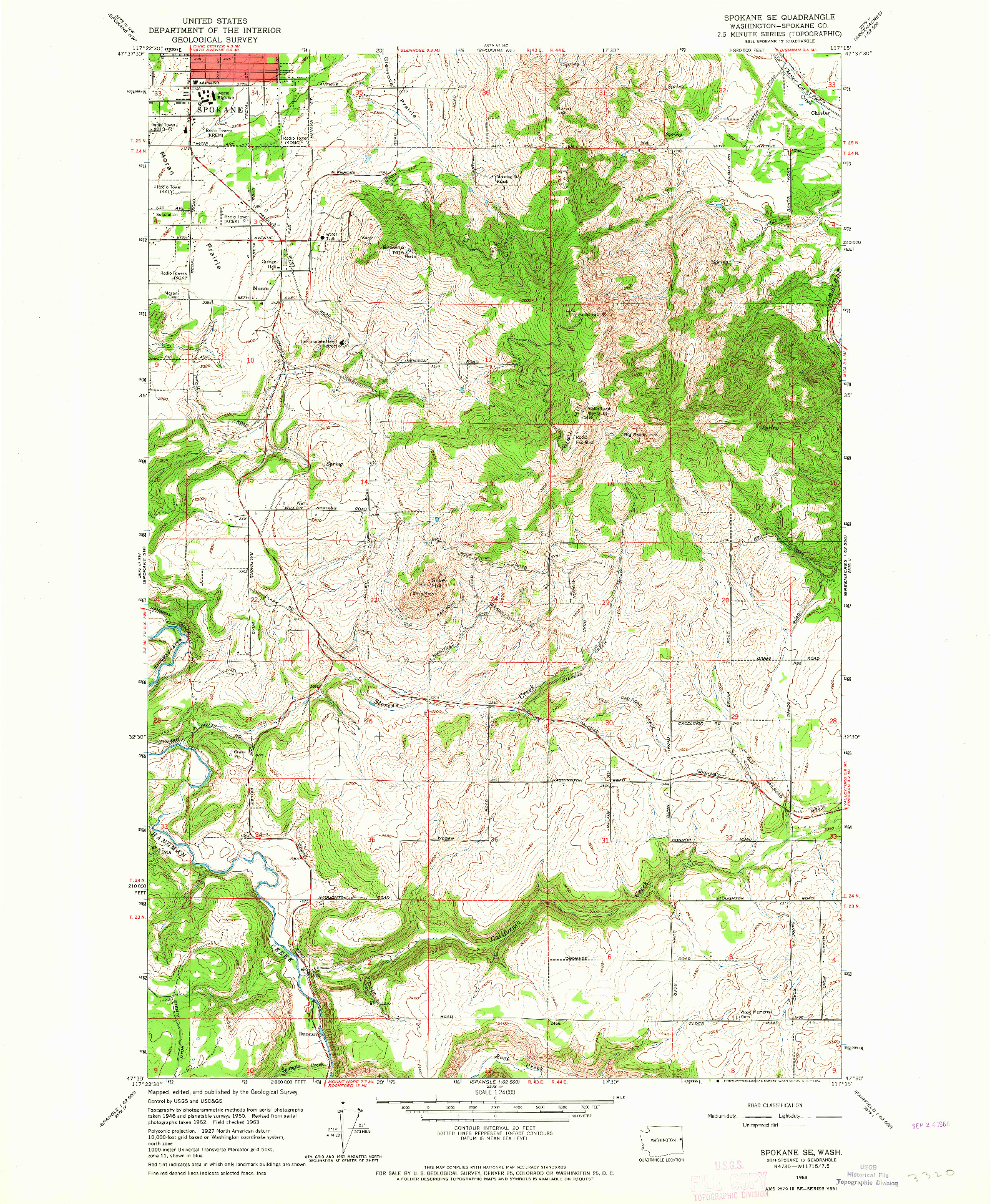 USGS 1:24000-SCALE QUADRANGLE FOR SPOKANE SE, WA 1963