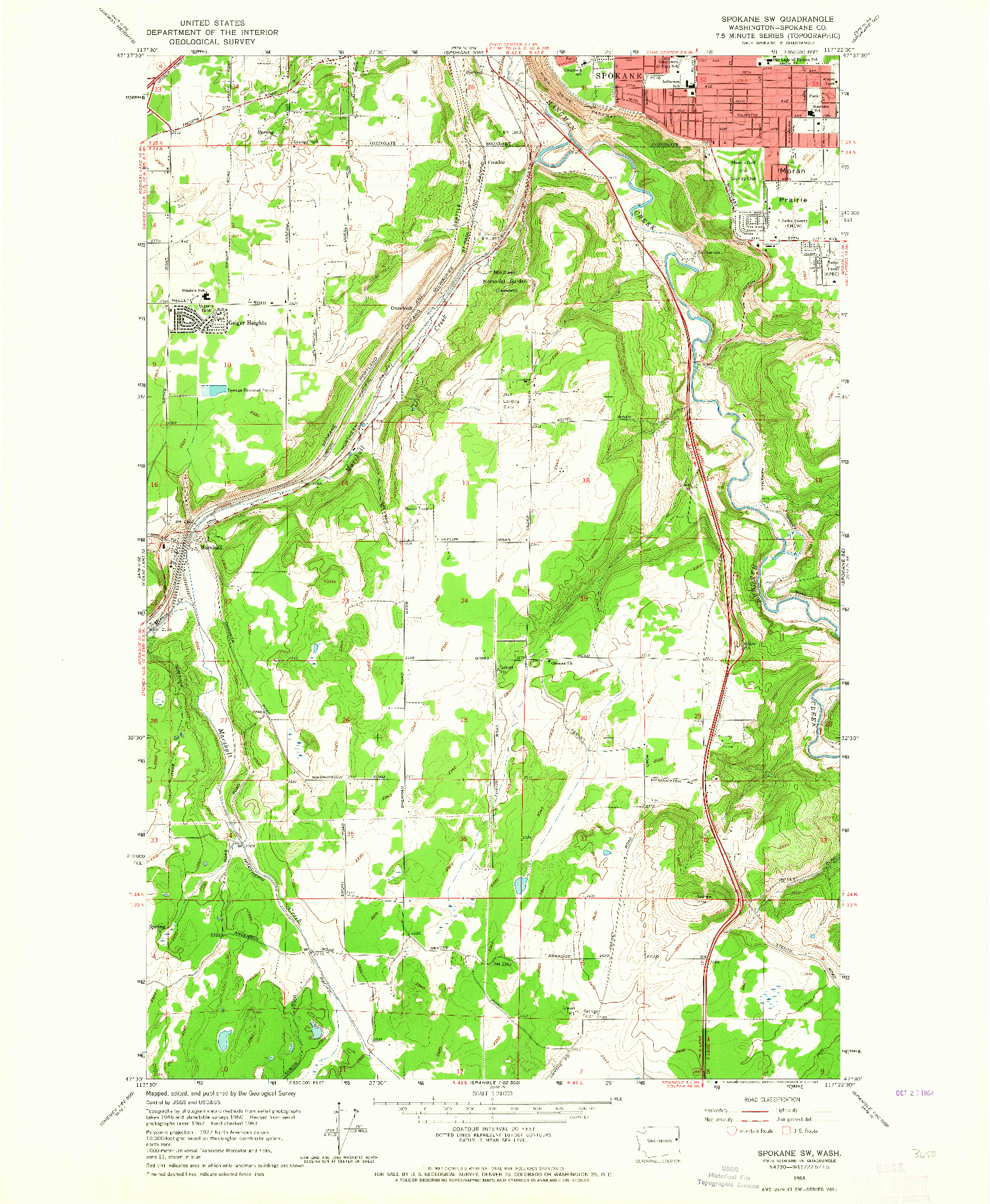 USGS 1:24000-SCALE QUADRANGLE FOR SPOKANE SW, WA 1963